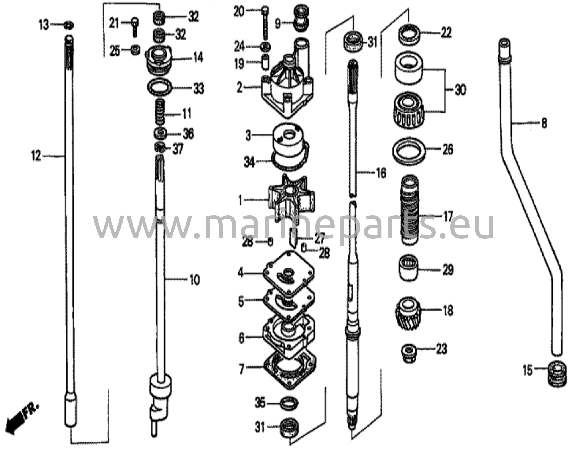 Veepumba üksus ja vertikaalne ajamvõll