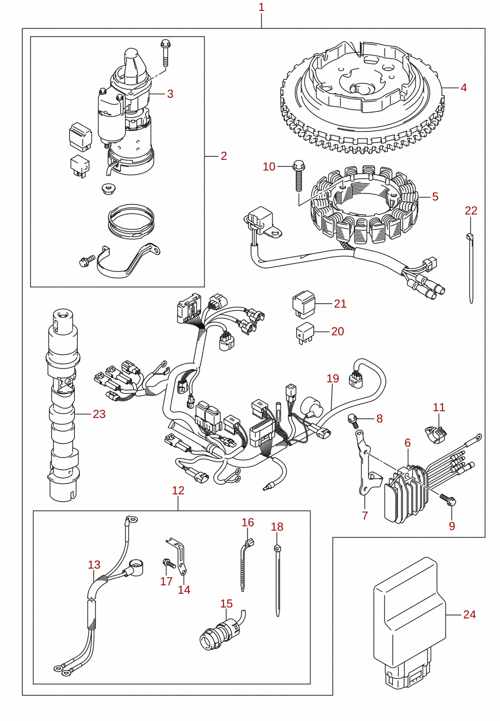 Starting motor (manual starter) (M-starter) (DF9.9B) (optional)