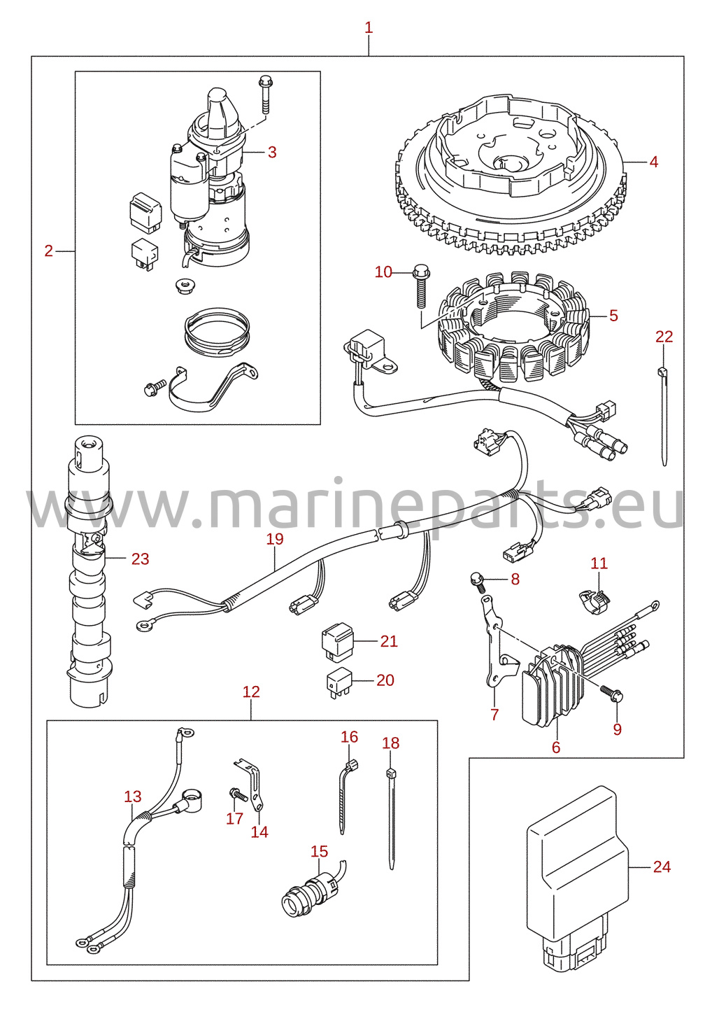 Startmotor (manuell start) (M-starter) (DF20A) (tillval) 1/2