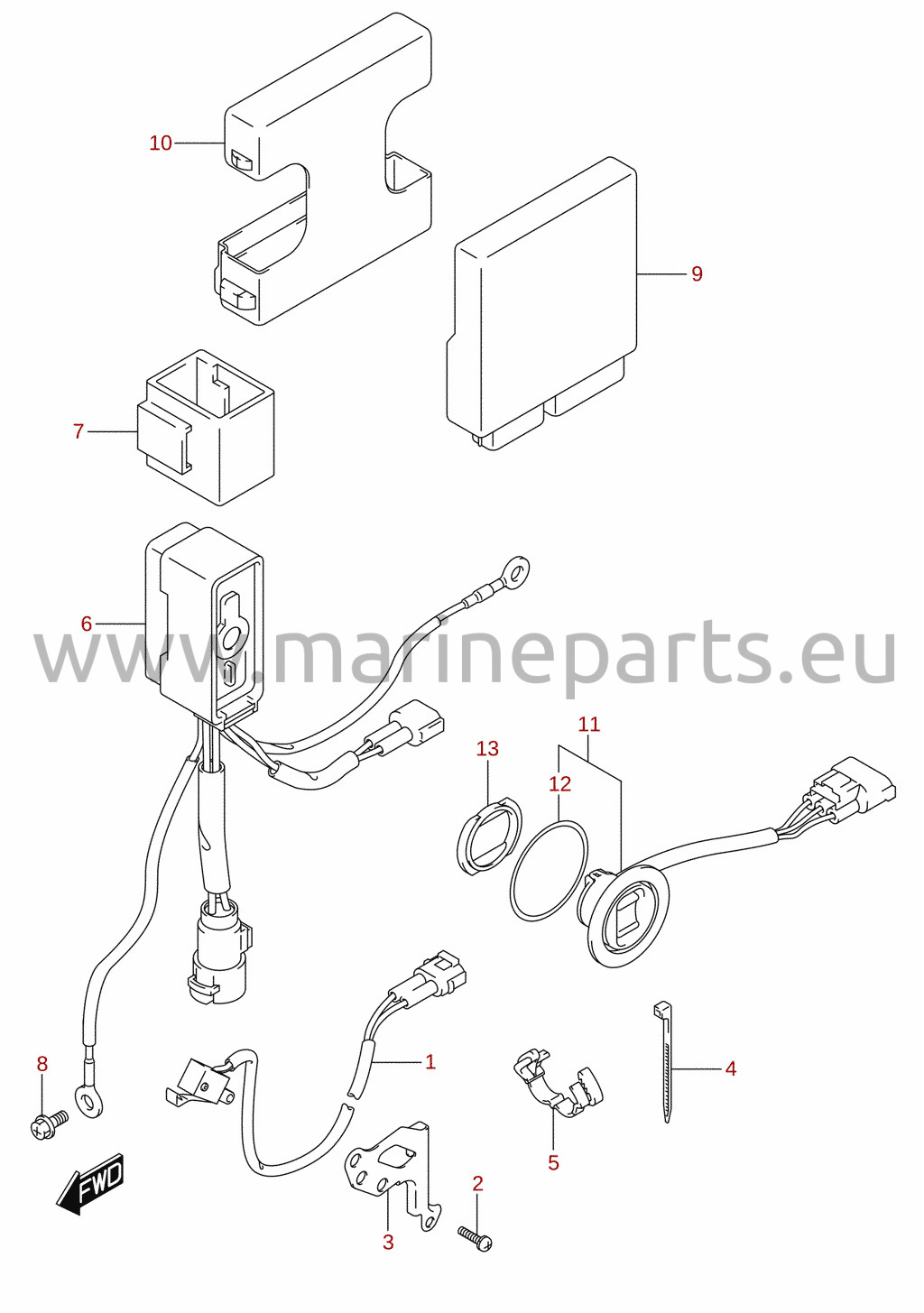 PTT-brytare / motorstyrenhet (DF40A, DF40ATH)