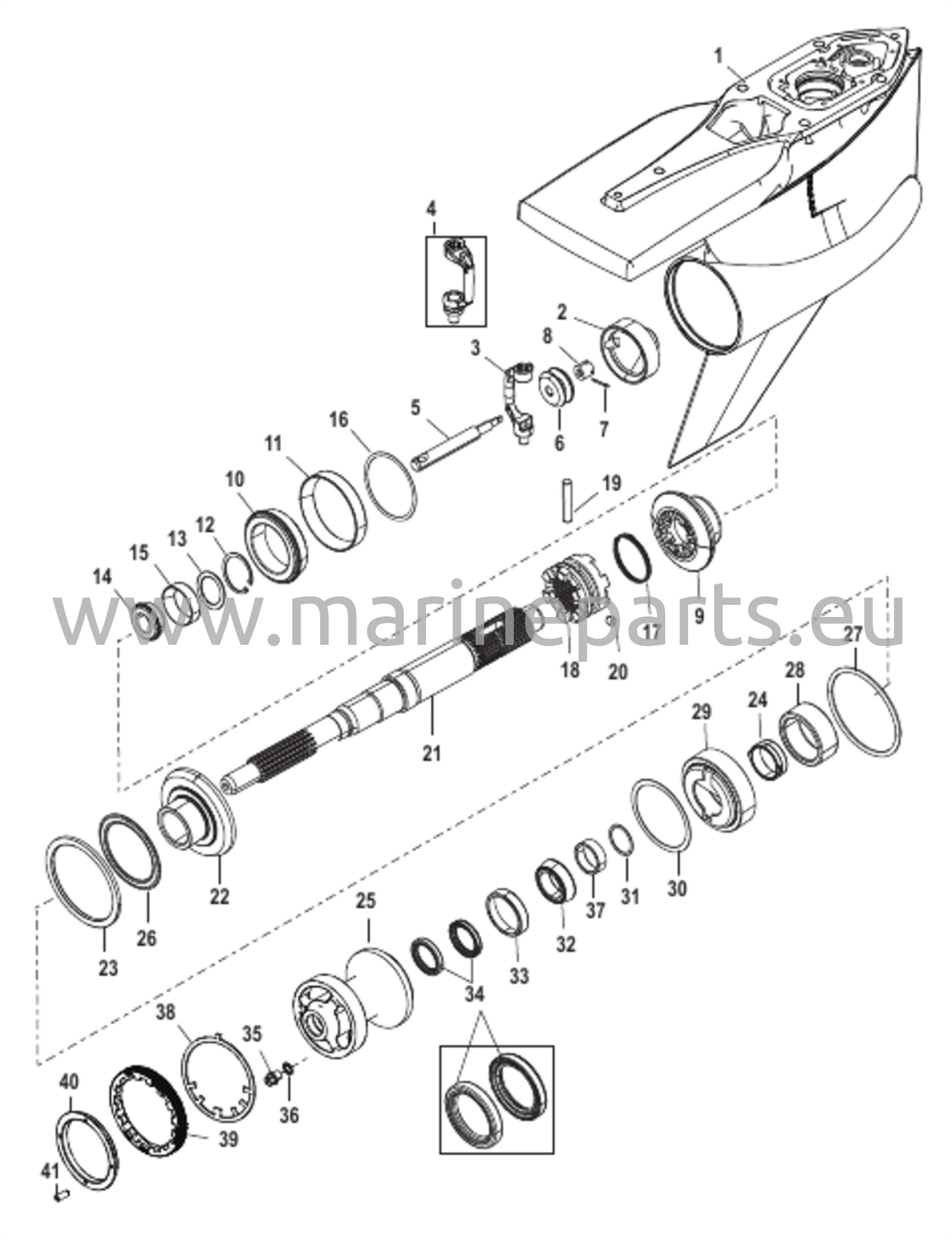Vaihteiston kotelo potkurin akselille