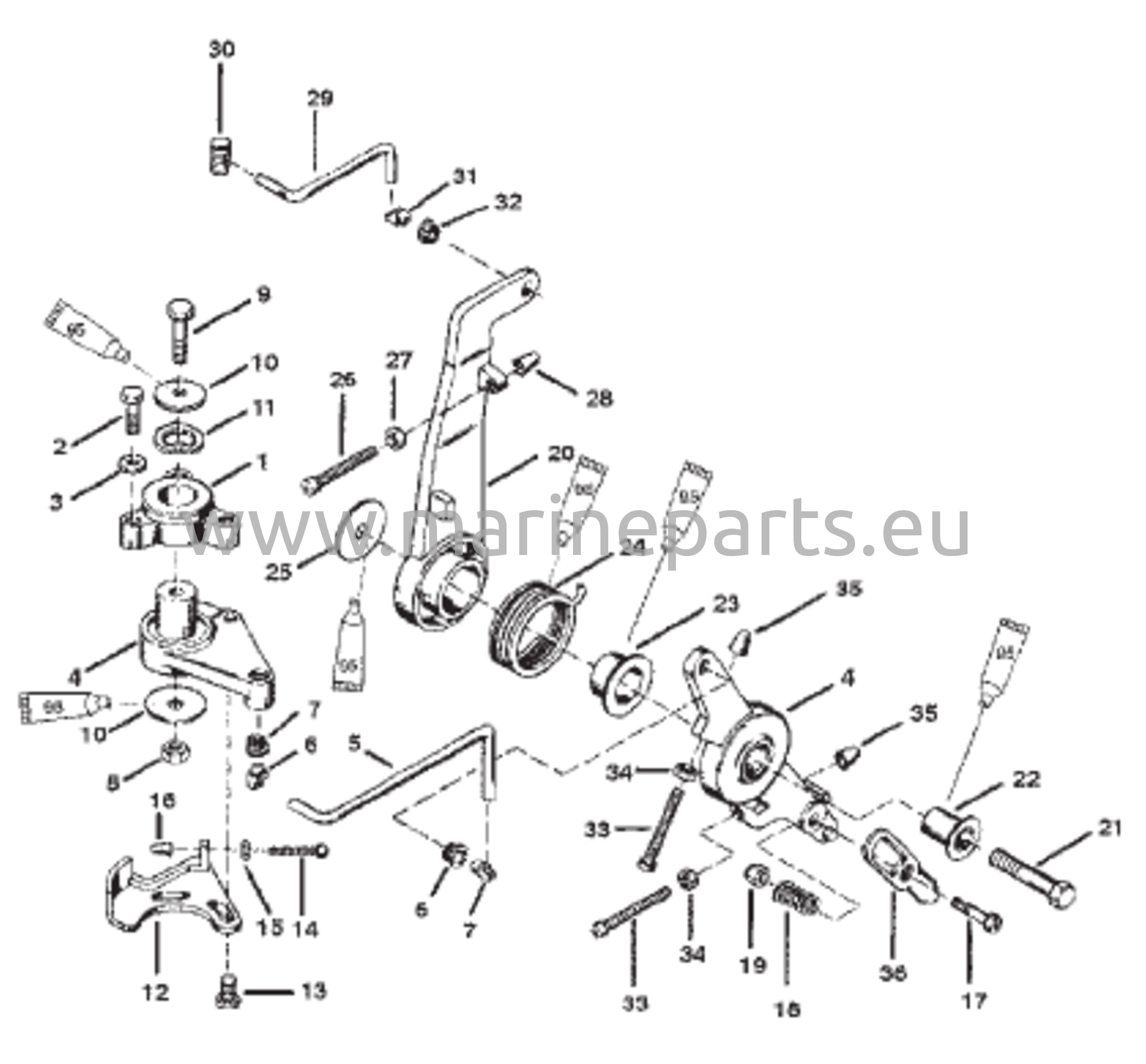 Kaasukontrollin vivusto (muovinen linkkivarsi kääntyvillä nivelillä)