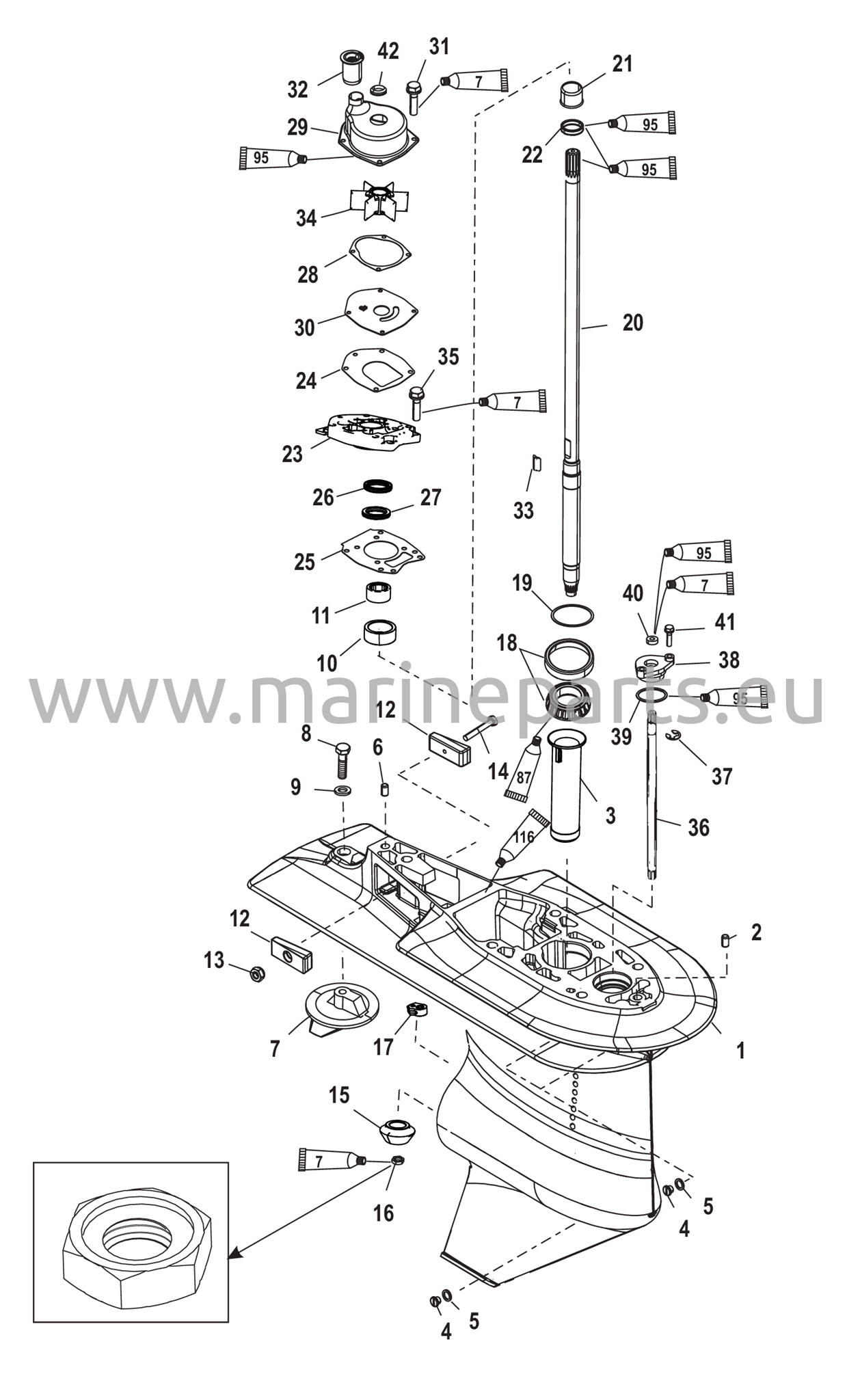 Vaihteiston kotelo vetoakselille 2,33:1 - Sarjanumero #1C033810 ja sitä alemmat
