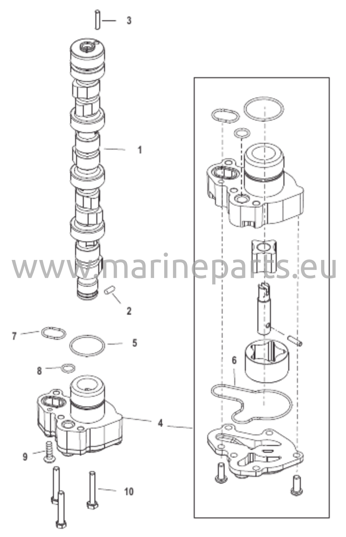 Kamaxel och oljepump