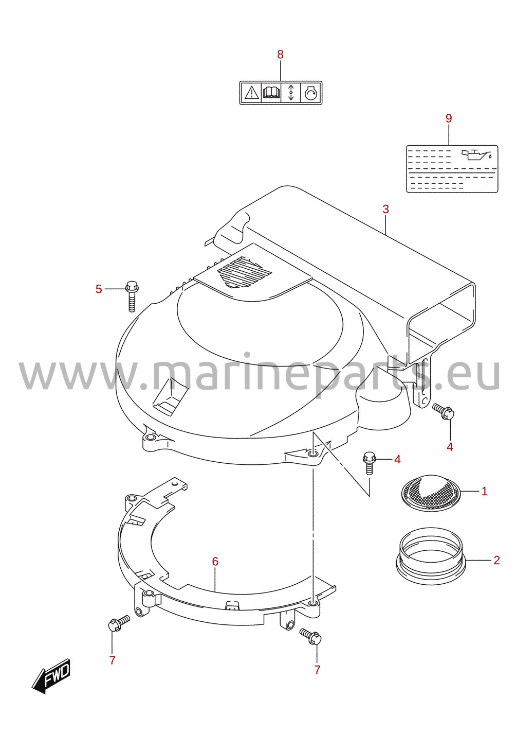 Silencieux / couvercle de couronne dentée (DF150TG, DF150ZG, DF175TG, DF175ZG)