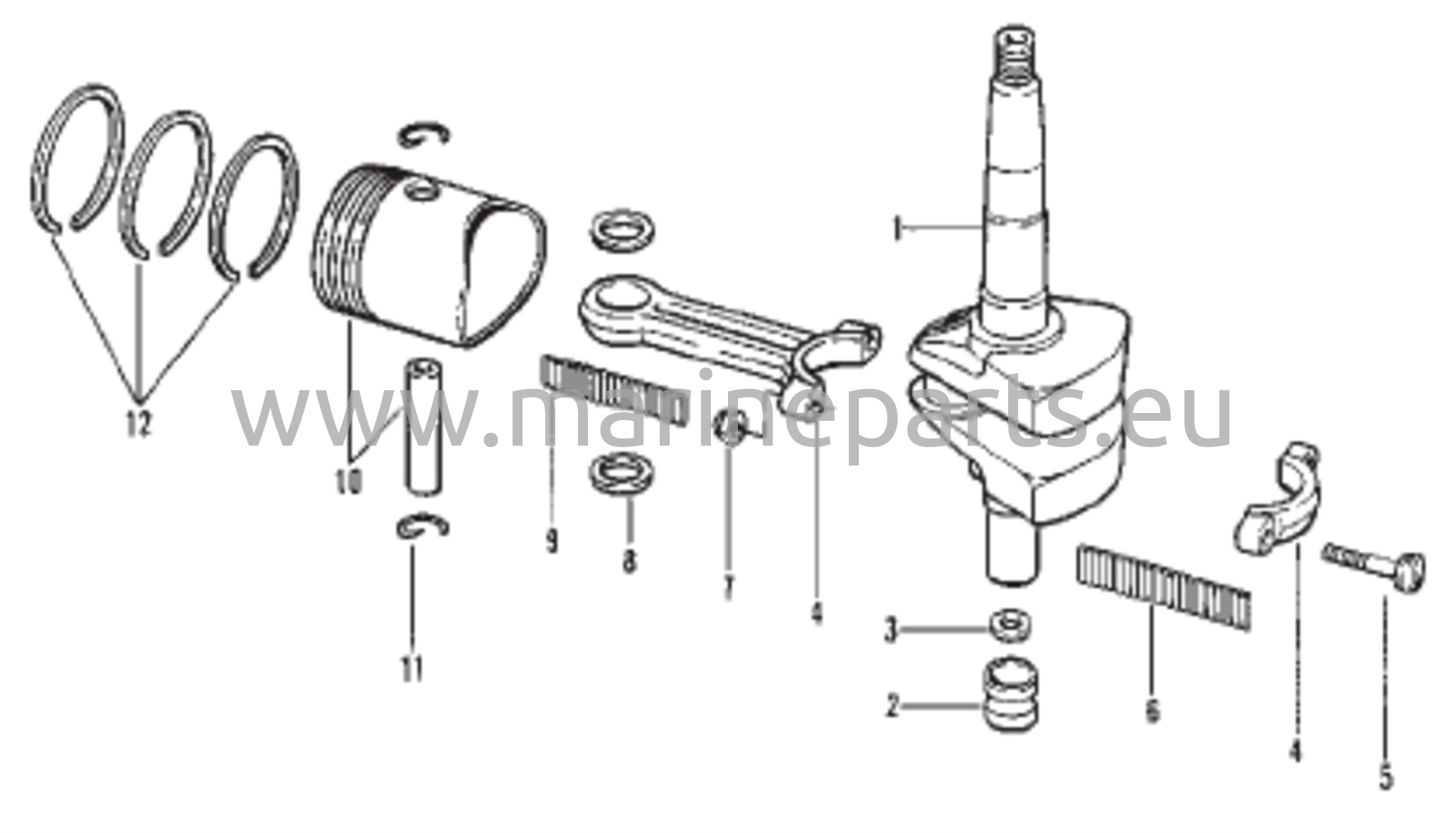 Kampiakseli, mäntä ja yhdystangon kokoonpano