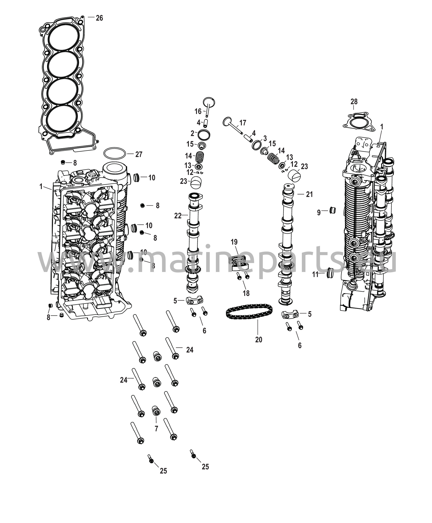 Sylinterikansi ja nokka-akseli