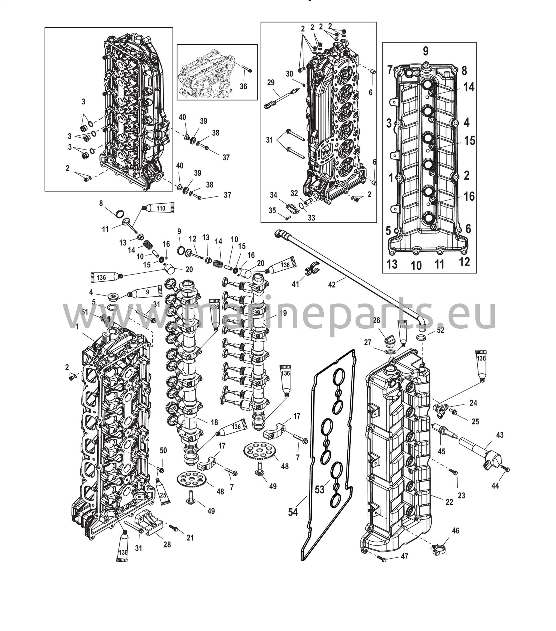 Sylinterikansi ja nokka-akseli