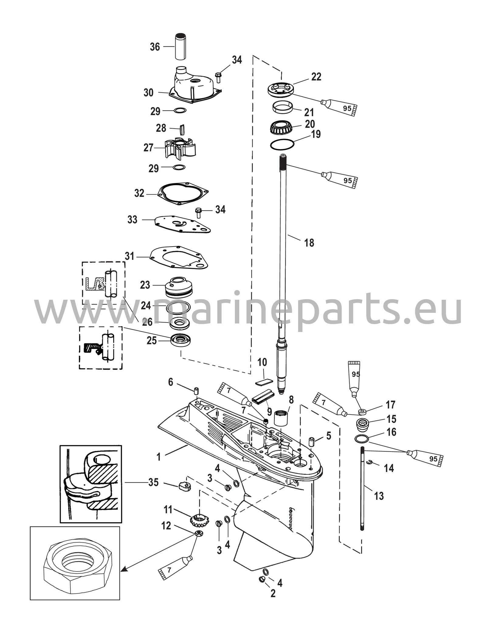 Vaihteiston kotelo (voimansiirtoakseli - pitkä - 2:1 vaihde-suhde)