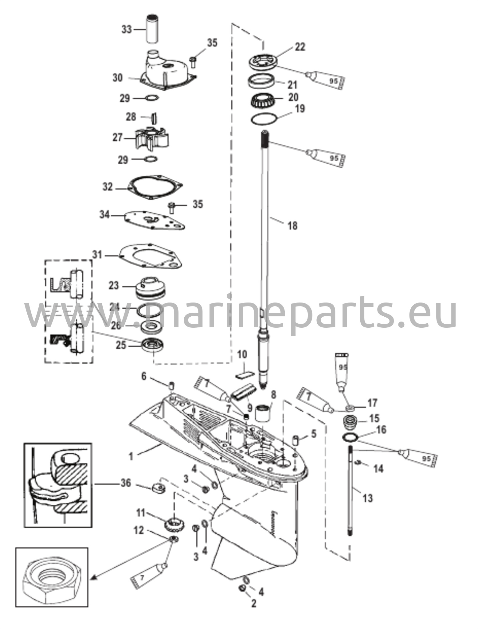 Vaihteiston kotelo voimansiirtoakselille 1,64:1 vaihde-suhde