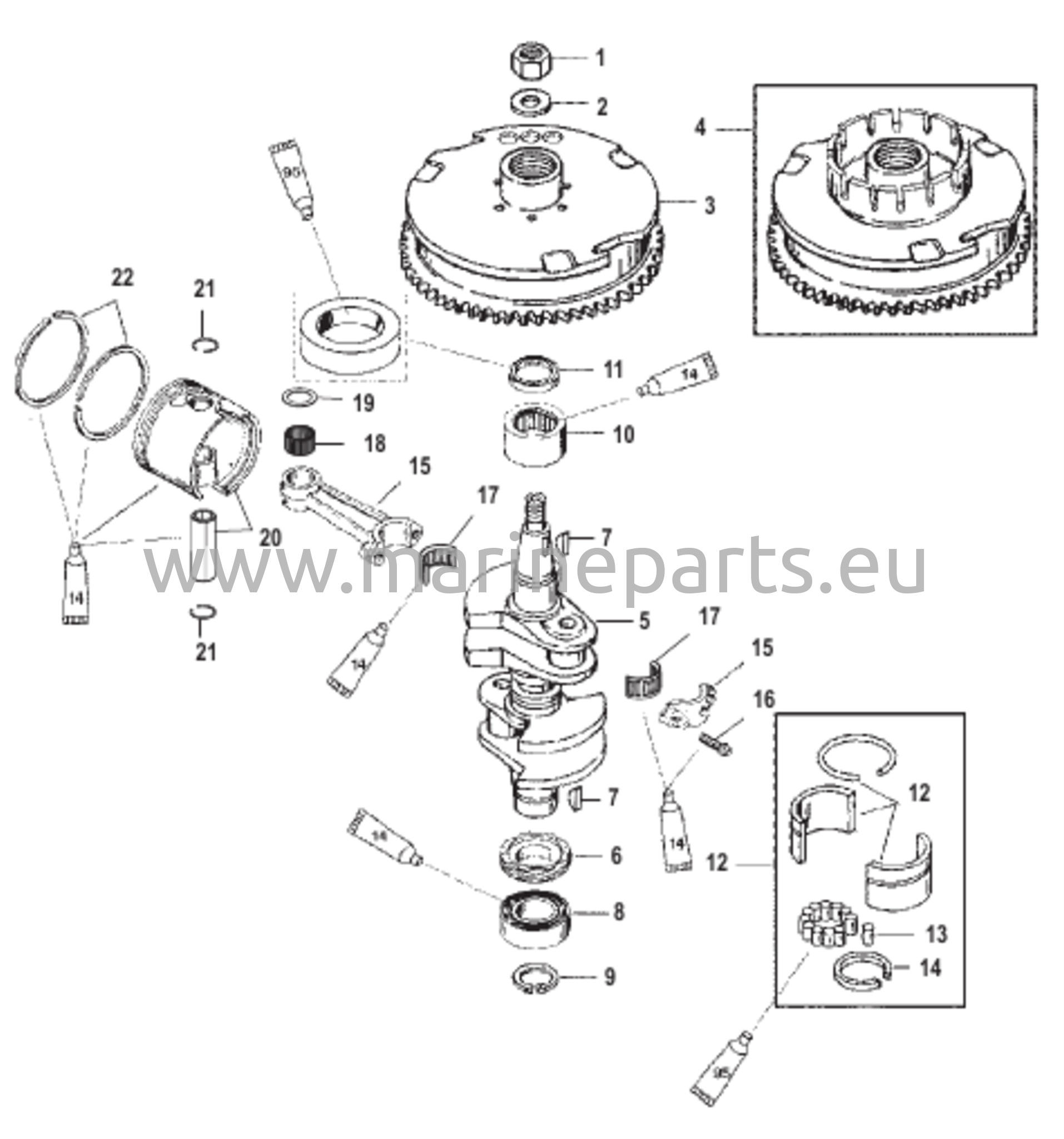 Kampiakseli/mäntä/heilahduskiekko