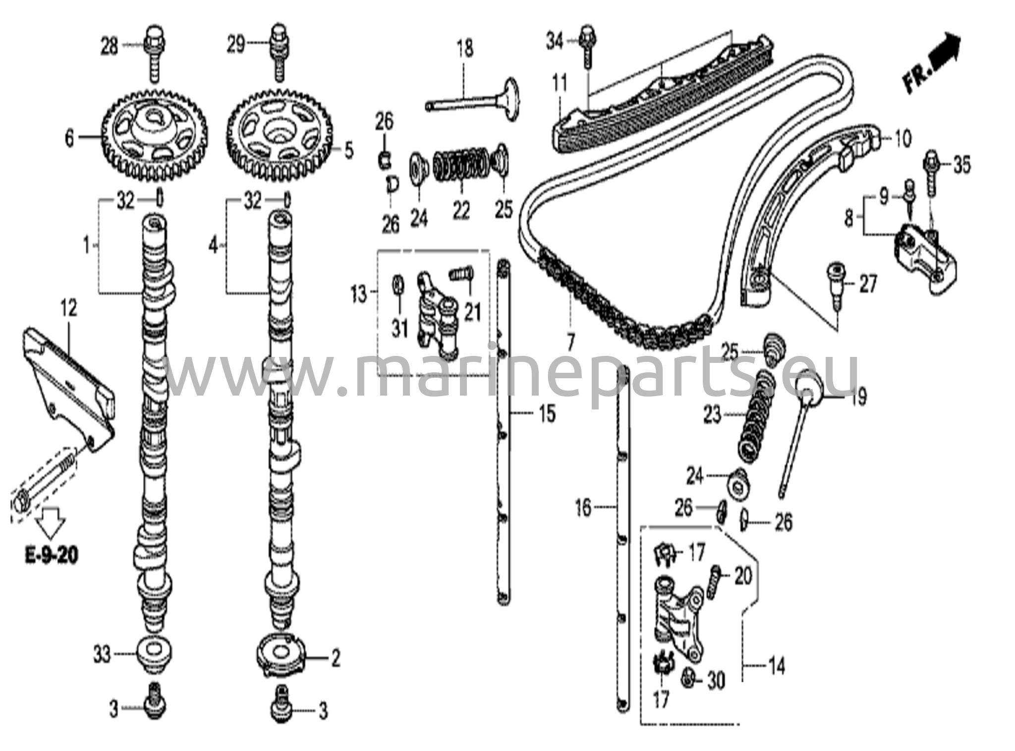 Nokka-akseli/venttiilikoneisto