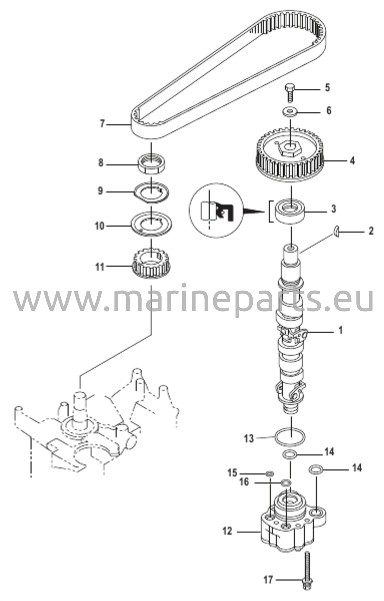 Nokka-akseli ja öljypumppu