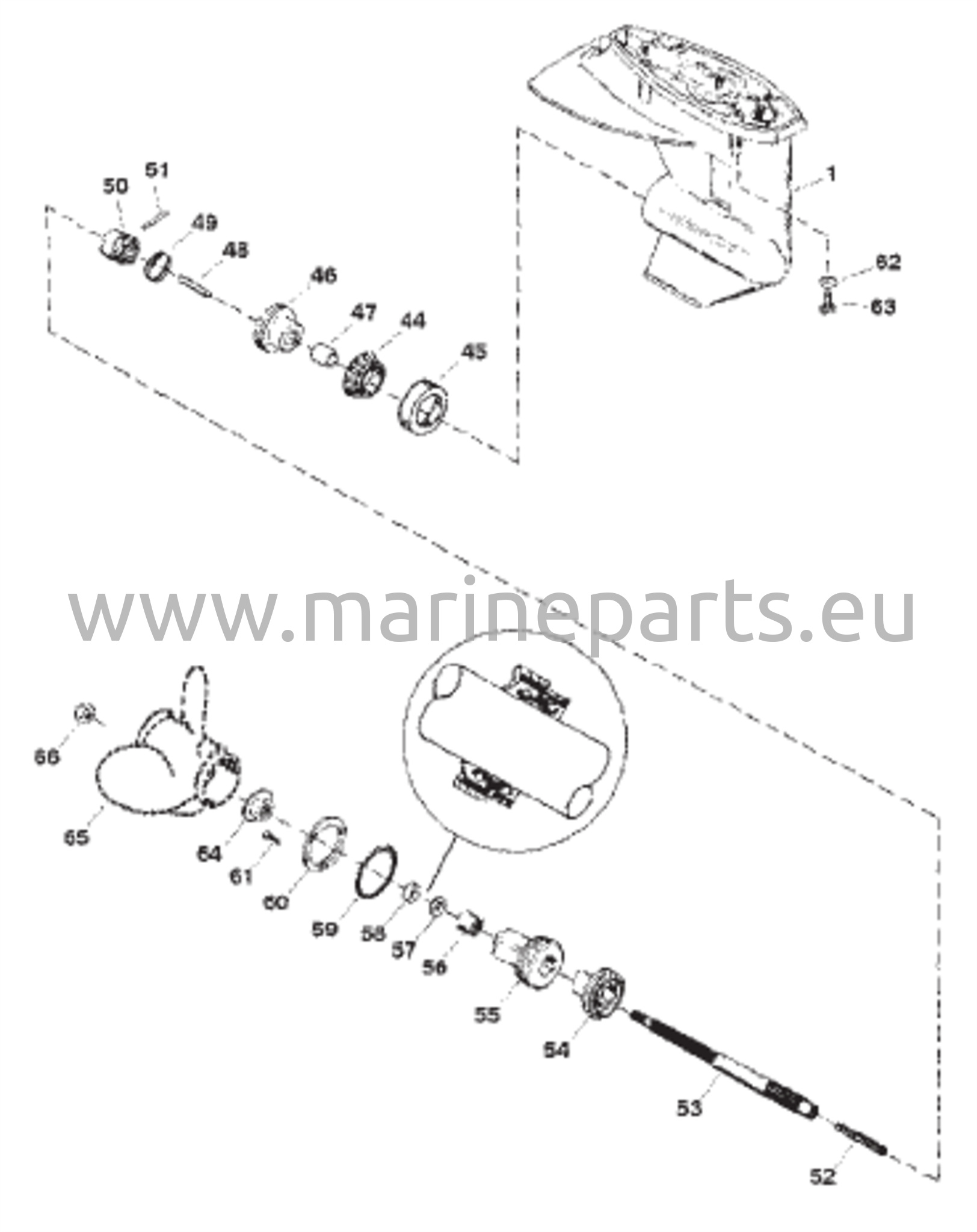 Vaihteiston kotelon kokoonpano (Potkurin akseli)