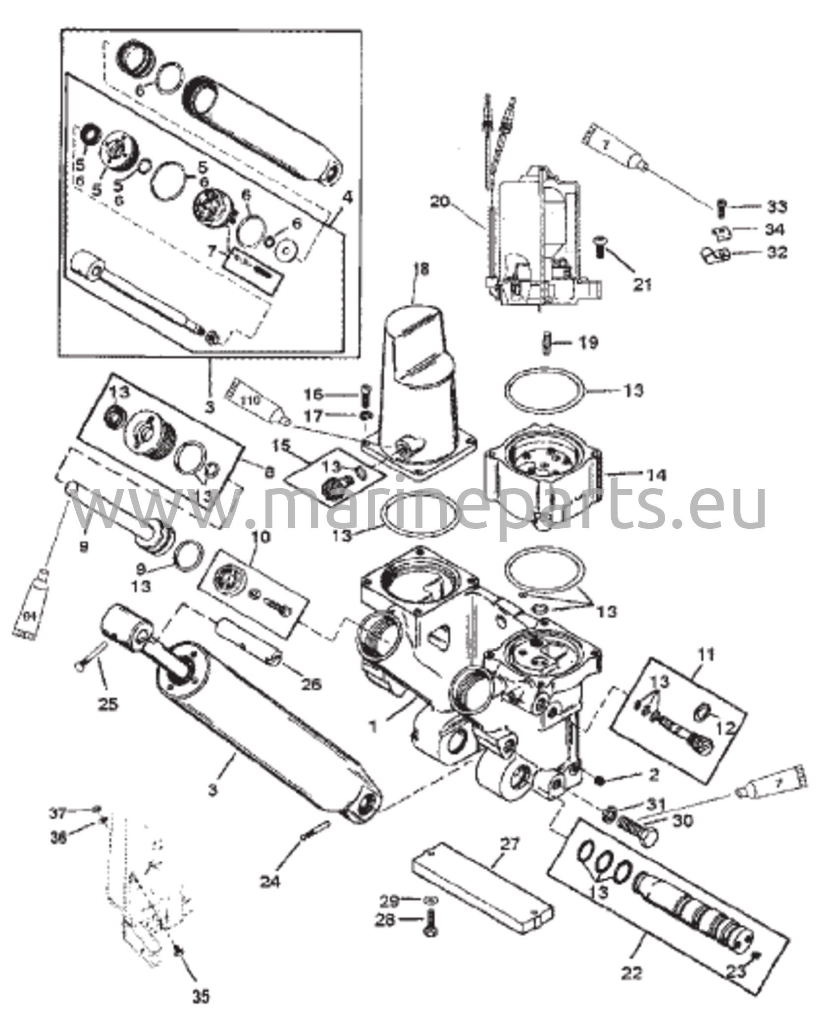 Power Trim -komponentit Metallimoottorin kotelo