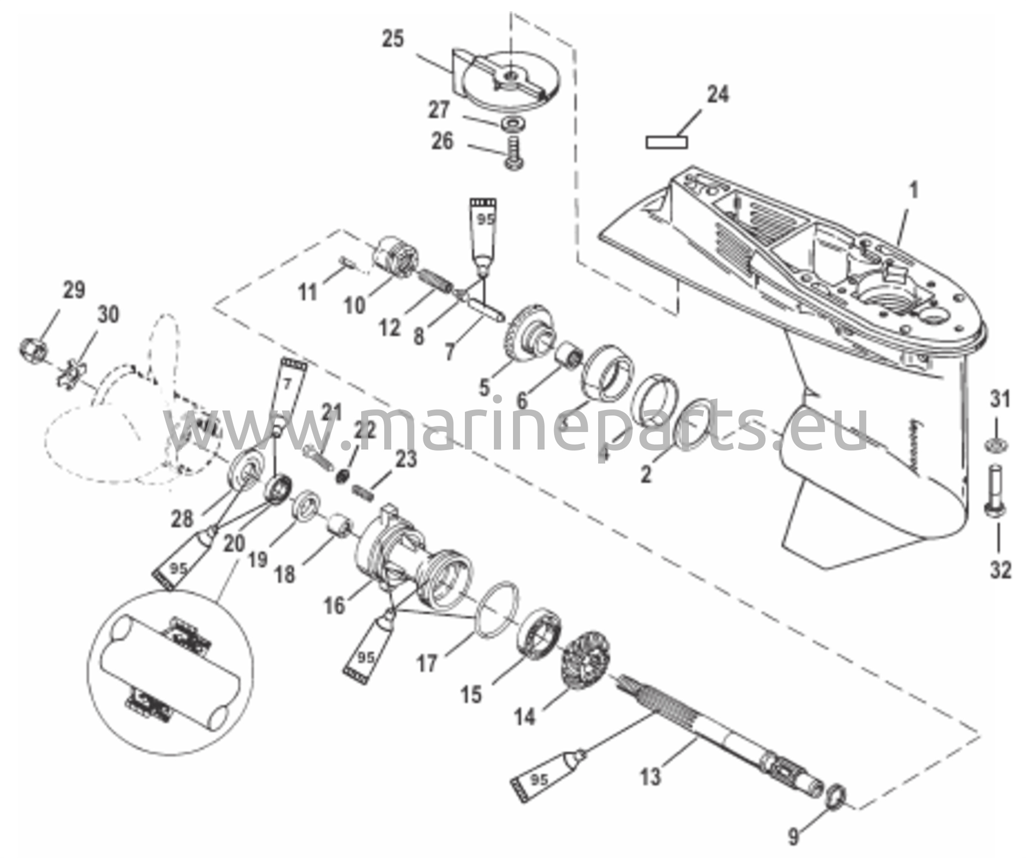 Vaihteiston kotelo potkurin akselille - 1,83:1 vaihdekerroin