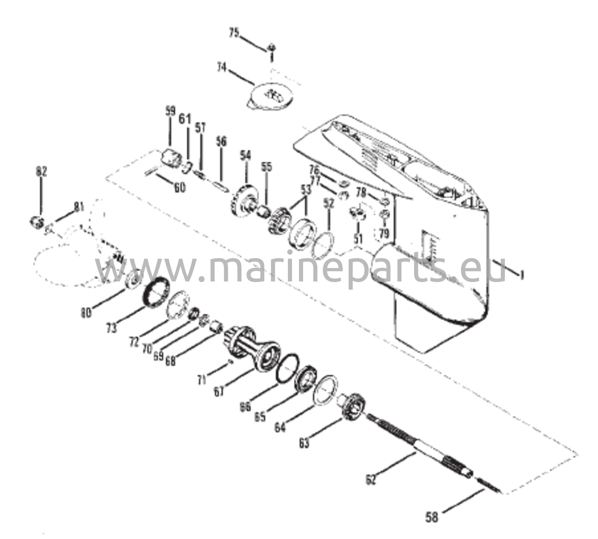 Vaihteiston kotelo potkurin akseli