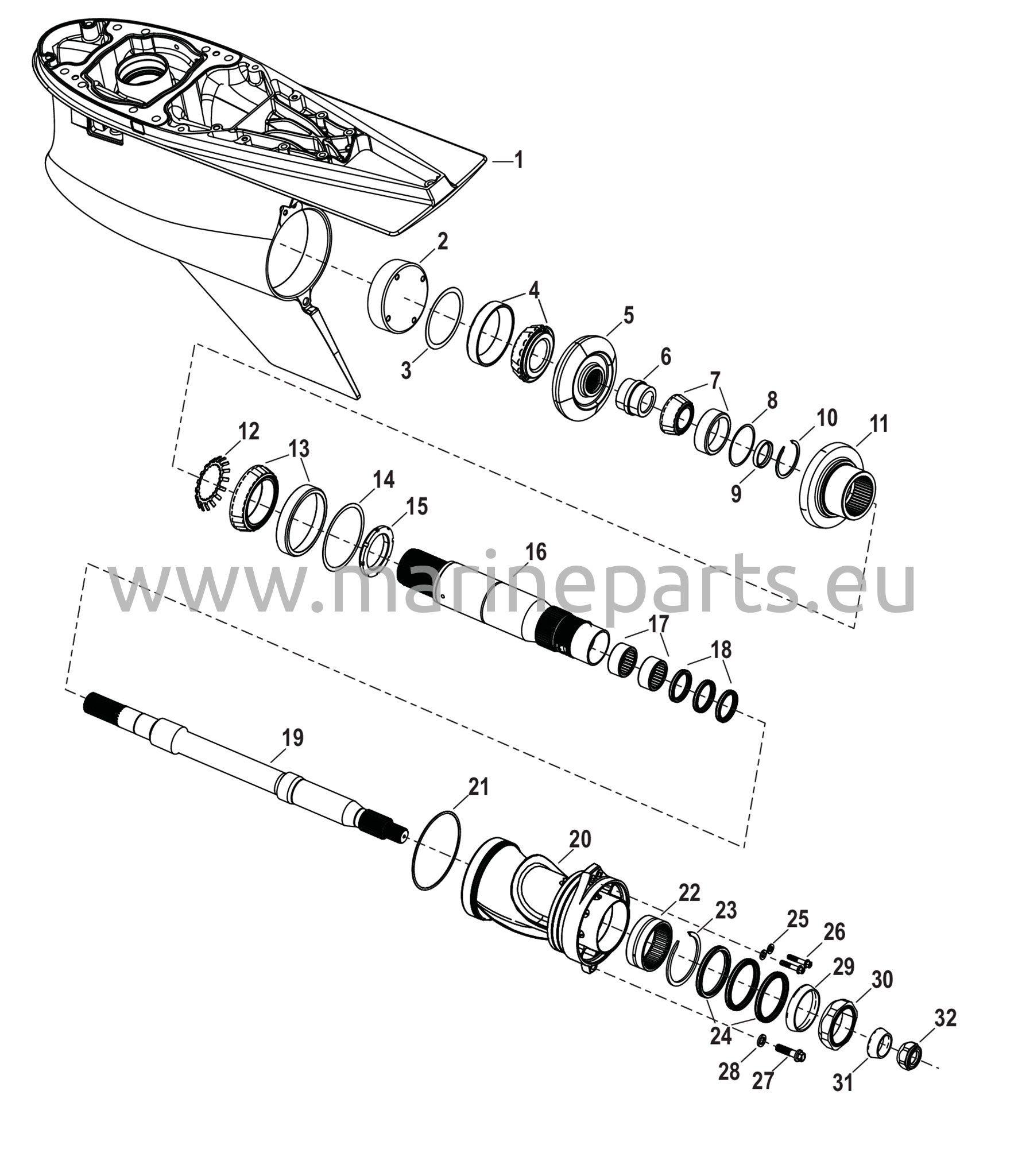 Vaihteiston kotelo potkurin akselille