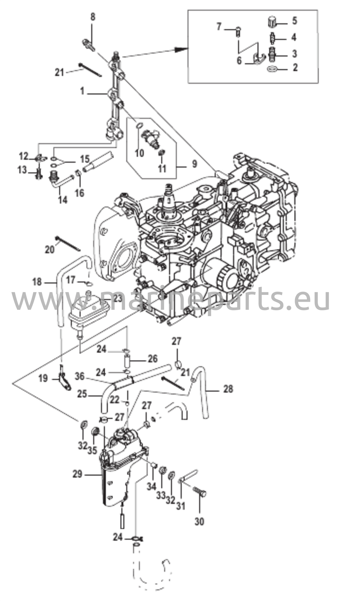 Polttoainekisko ja höyryn erotin