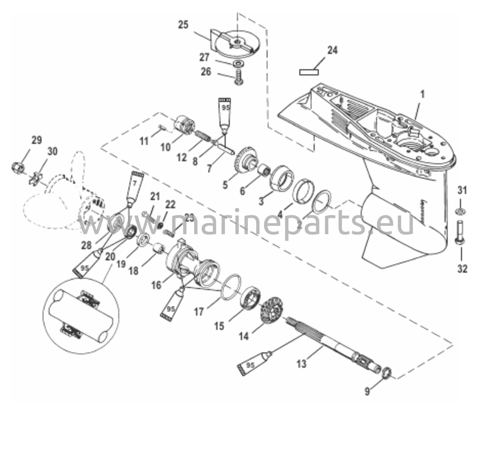 Gear Housing Propeller Shaft - Long-2:1 Gear Ratio 