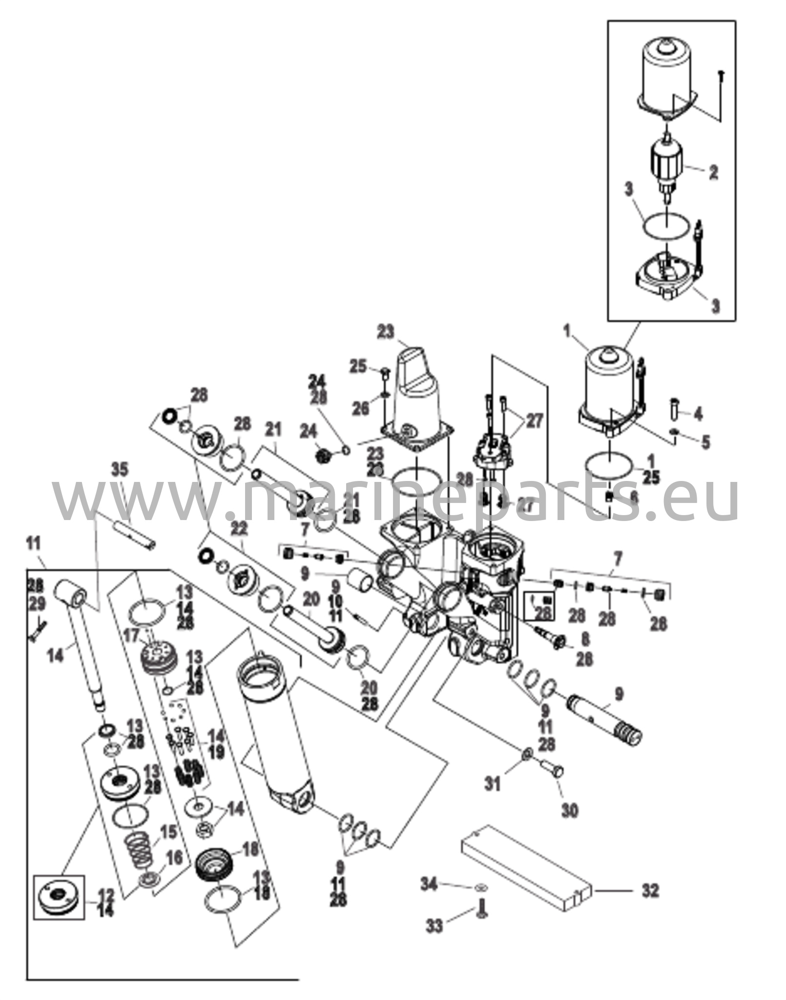 Power Trim -komponentit Metallimoottorin kotelo