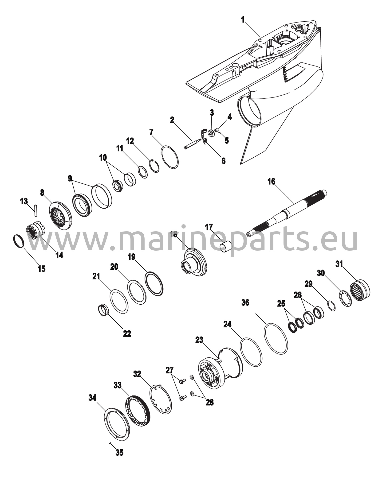 Vaihteiston kotelo, Offshore HD potkurin akseli - vakiorotaatio