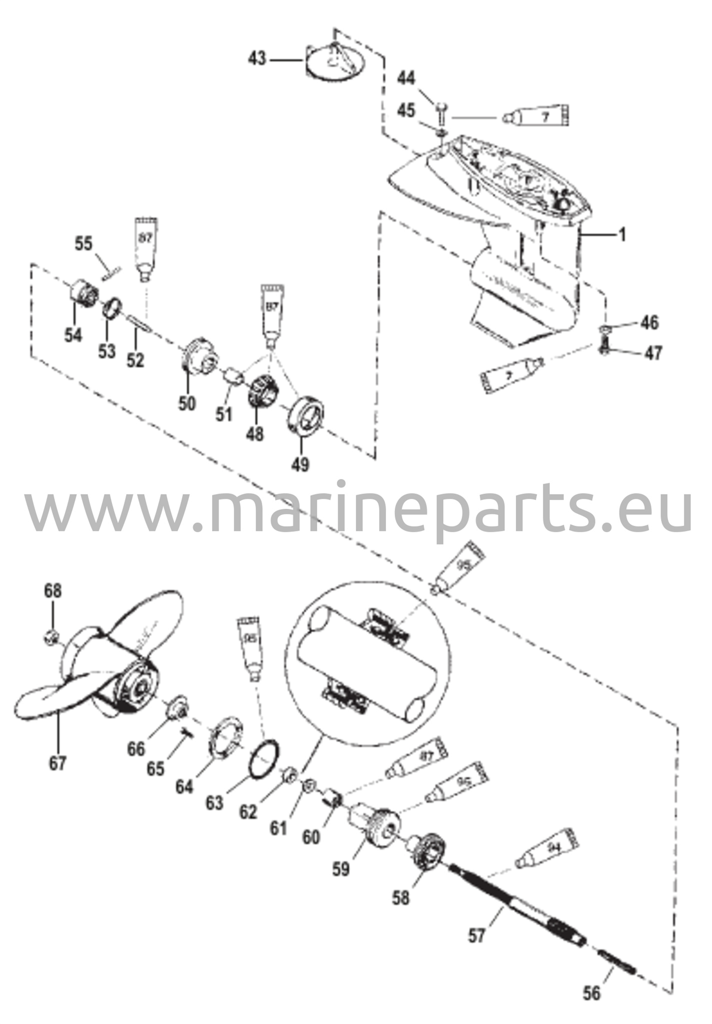 Gear Housing Propeller Shaft - 2.25:1 Gear Ratio 