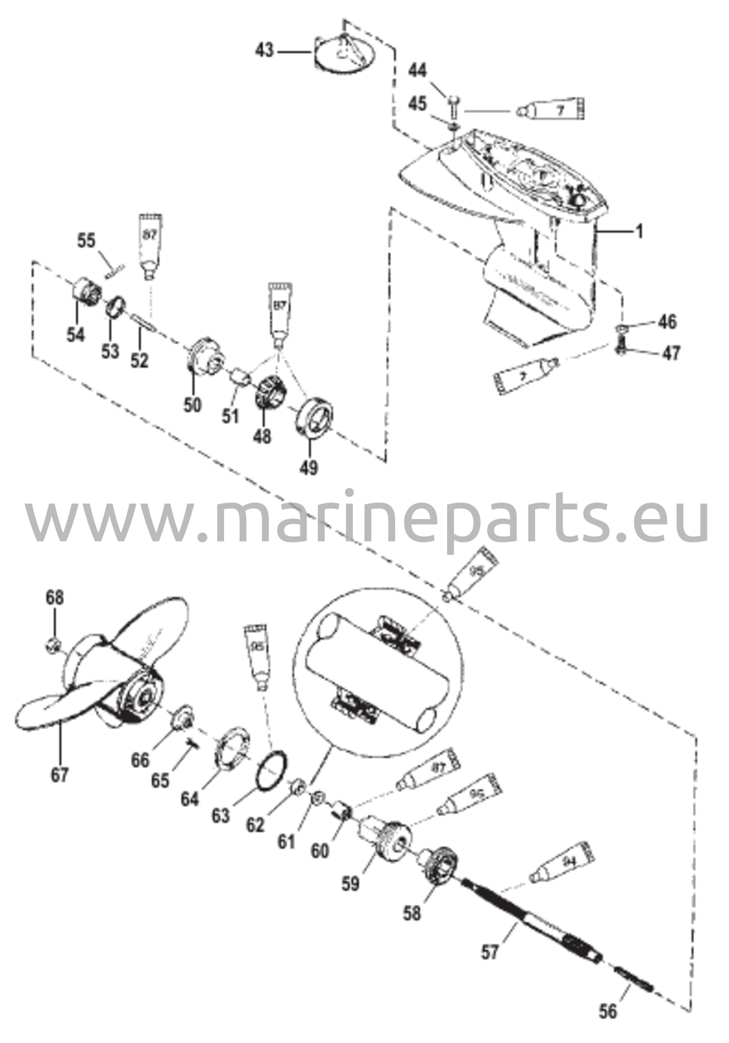 Gear Housing Propeller Shaft - 2.25:1 Gear Ratio 