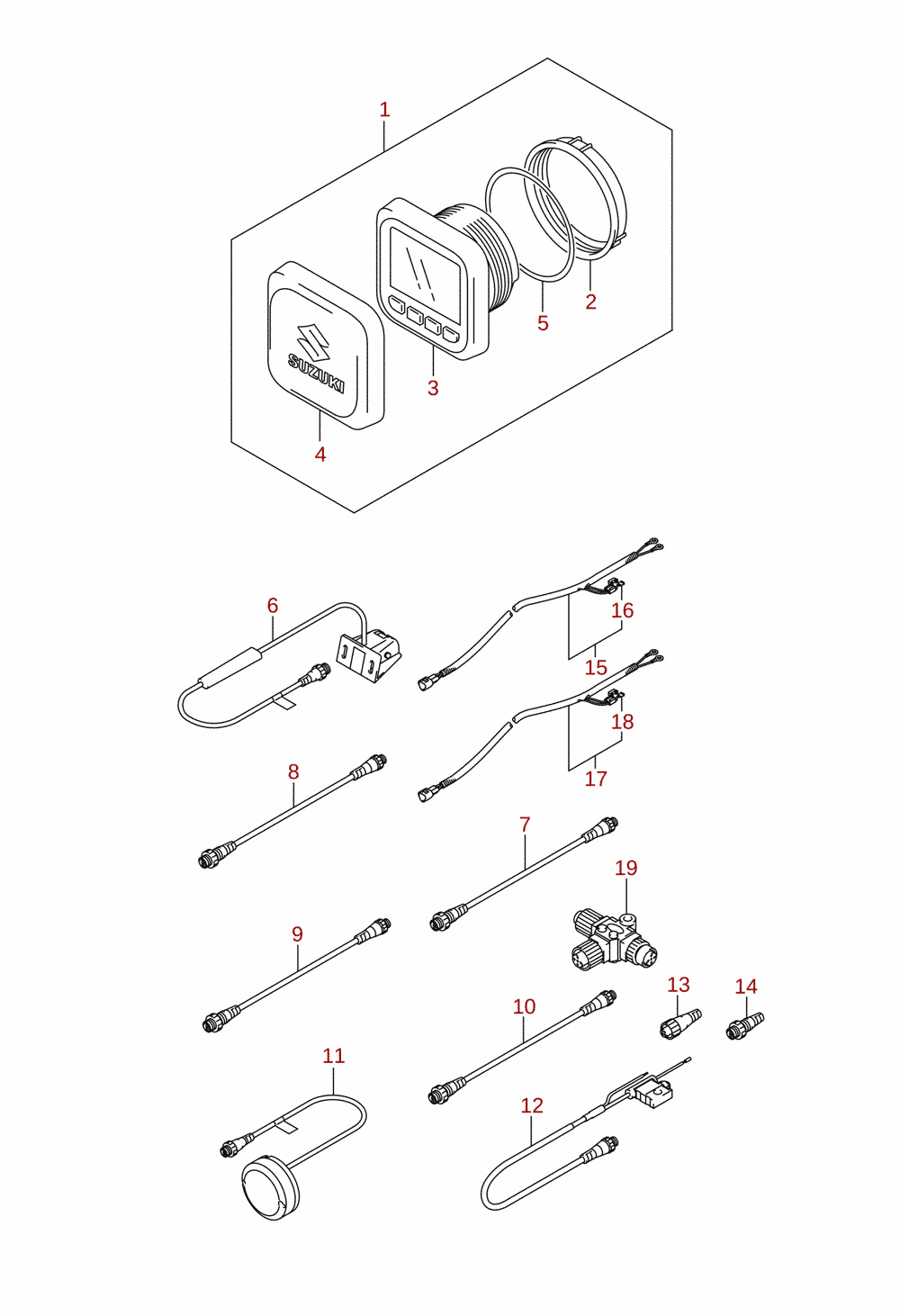 Multifunktsionaalne näidik (DF40AQH, DF40ATH, DF50ATH, DF50AVTH, DF60AQH, DF60ATH, DF60AVTH) (lisavarustus)