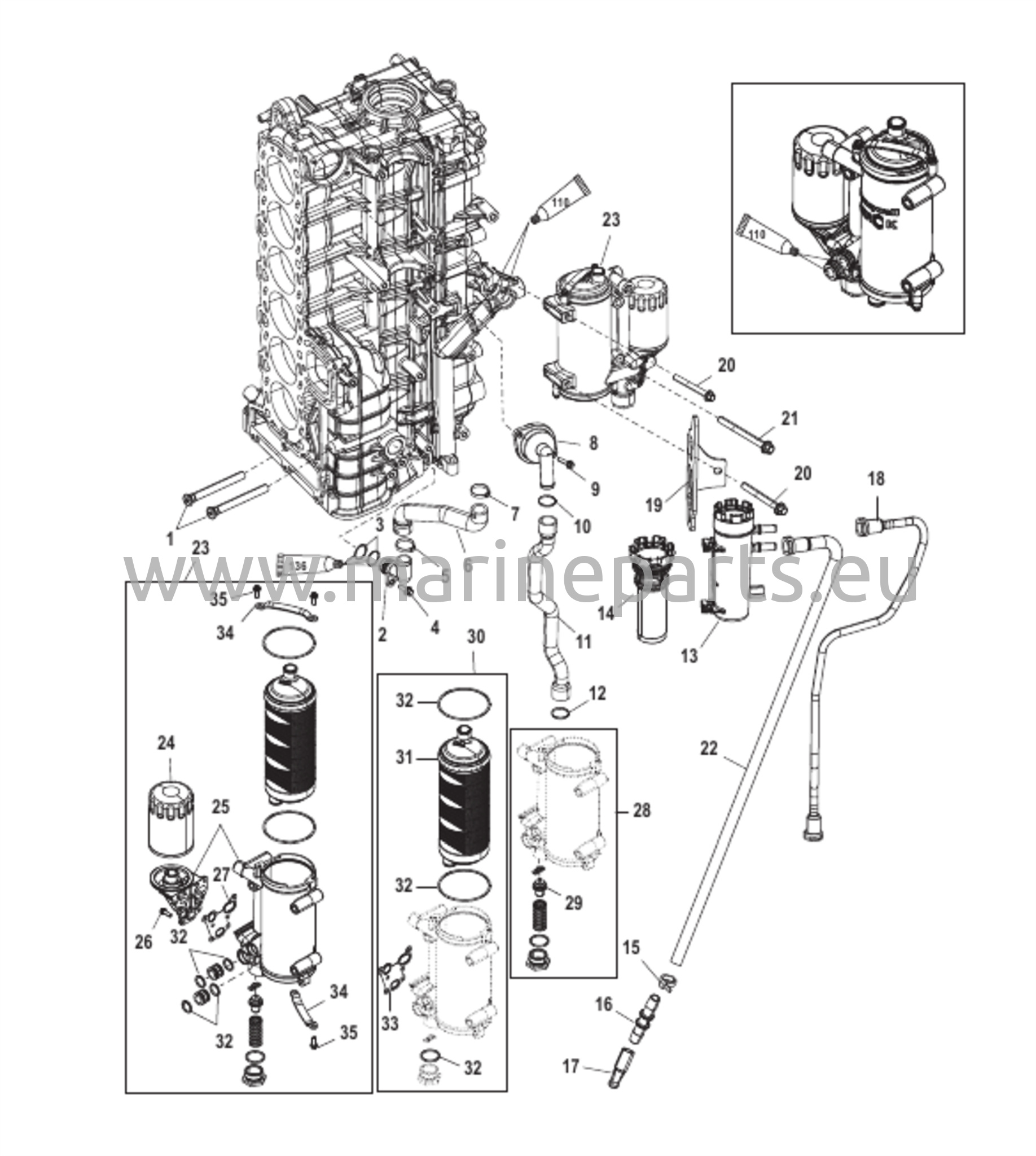 Starboardin sylinterilohko/öljynjäähdytin