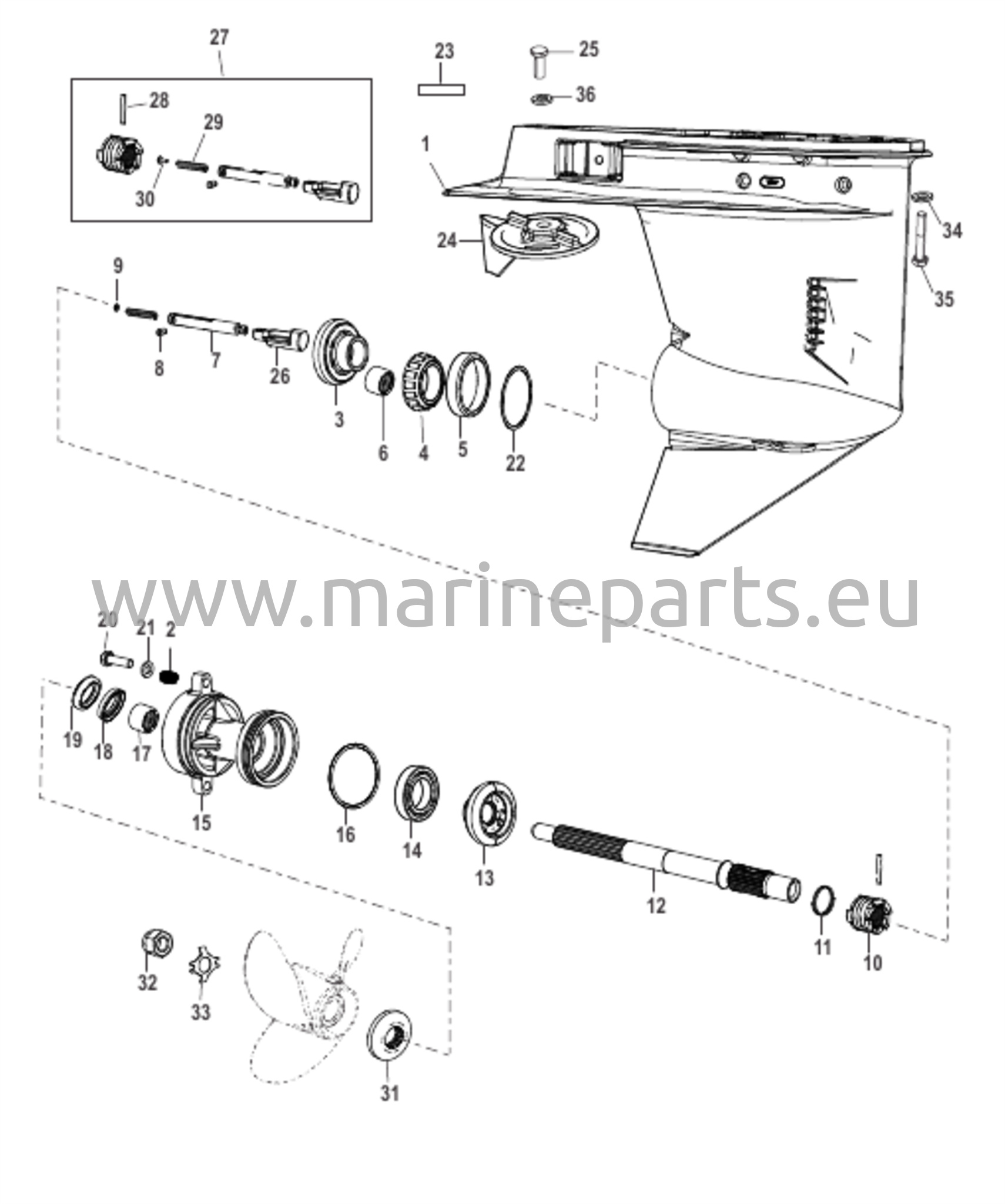 Växelhus propelleraxel - 2:1 växelförhållande
