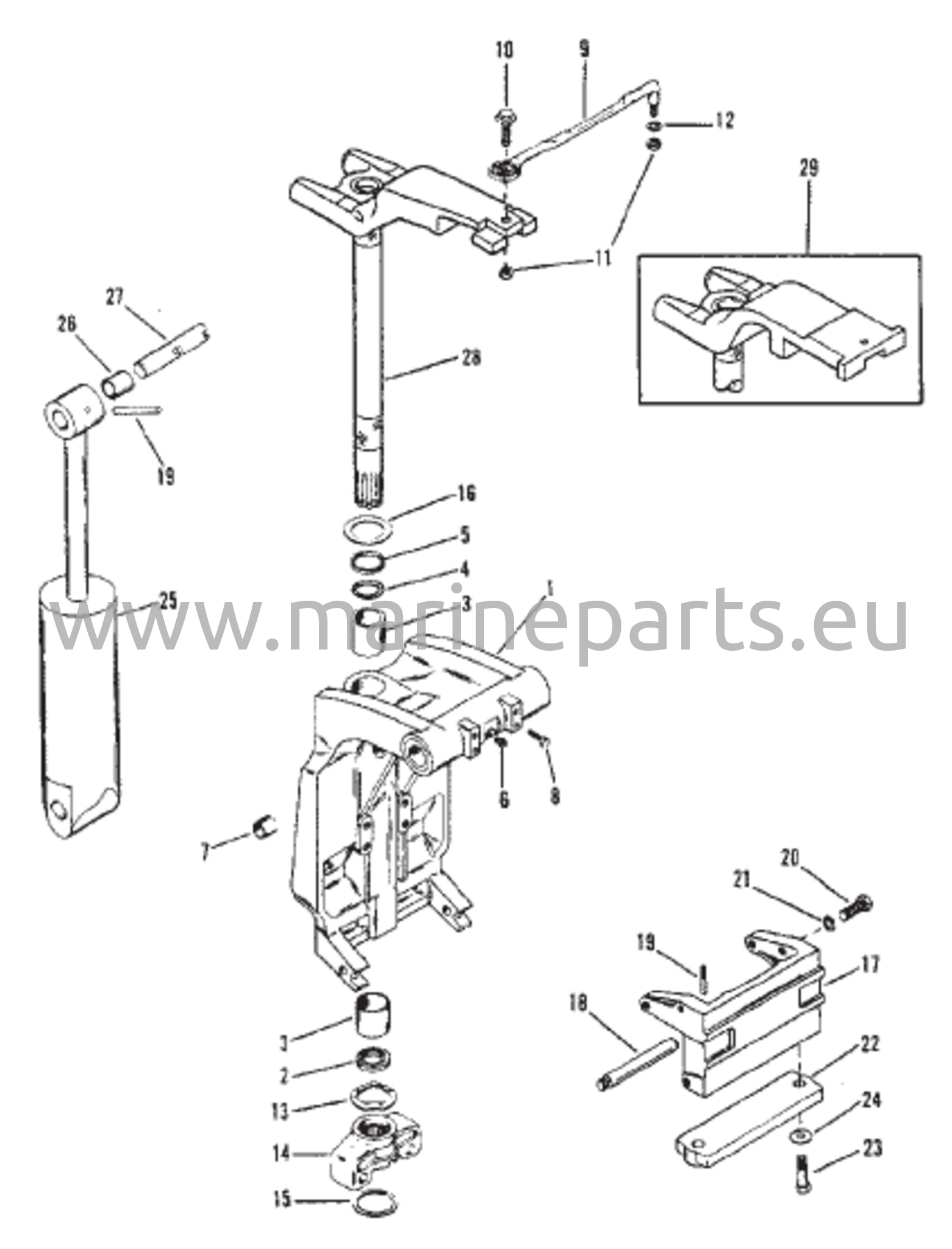 Kääntökiinnike ja ohjausvarsi (valun numero 1499-8709C5)