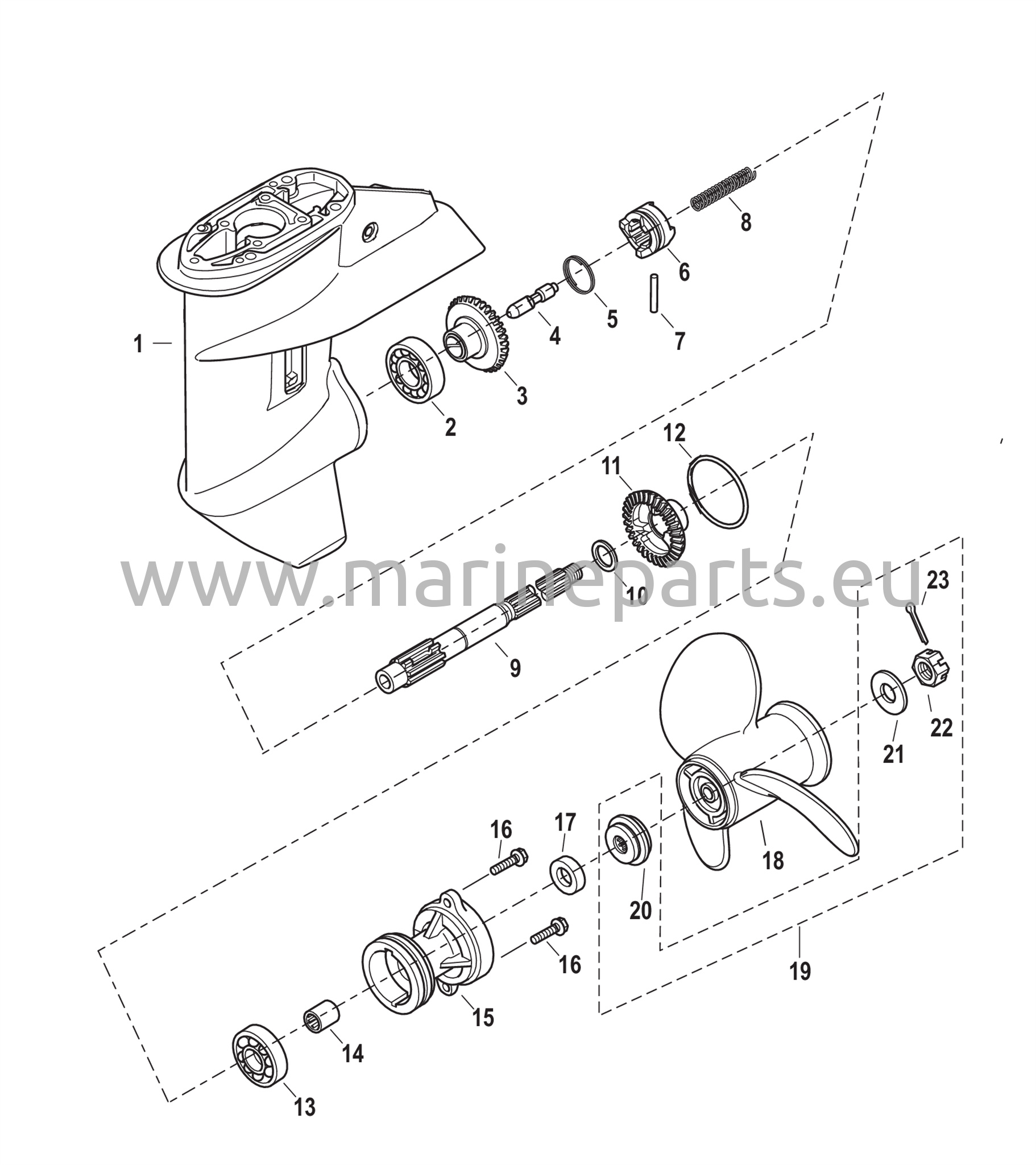 Vaihteiston kotelo potkurin akselille
