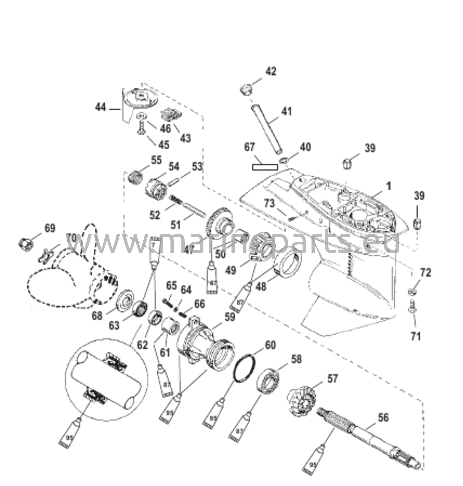 Gear Housing Propeller Shaft - Short-2:1 Gear Ratio 