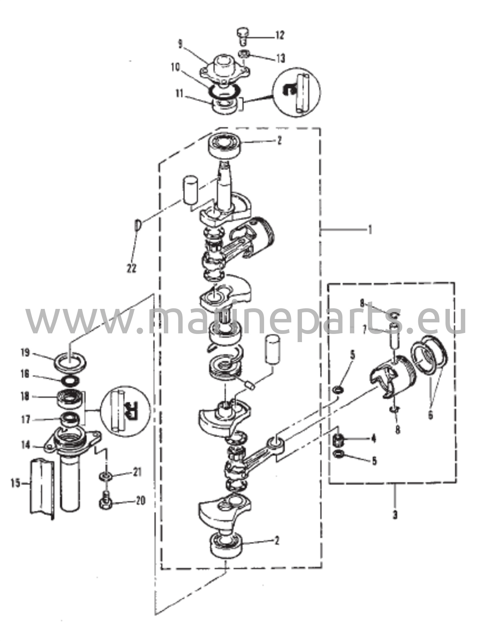 Crankshaft and piston 