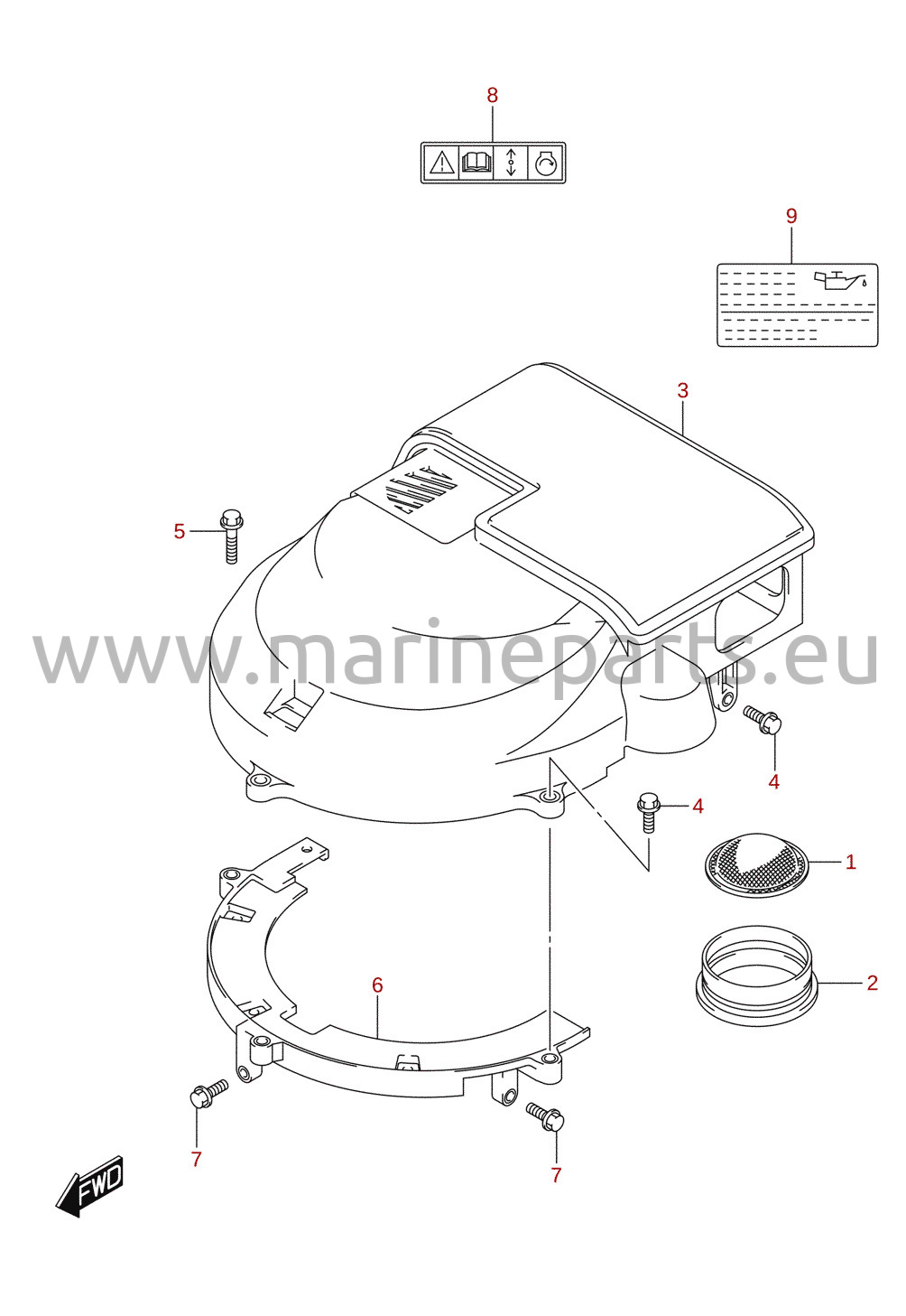 Silencieux / couvercle de couronne dentée (DF150T, DF150Z, DF175T, DF175Z)