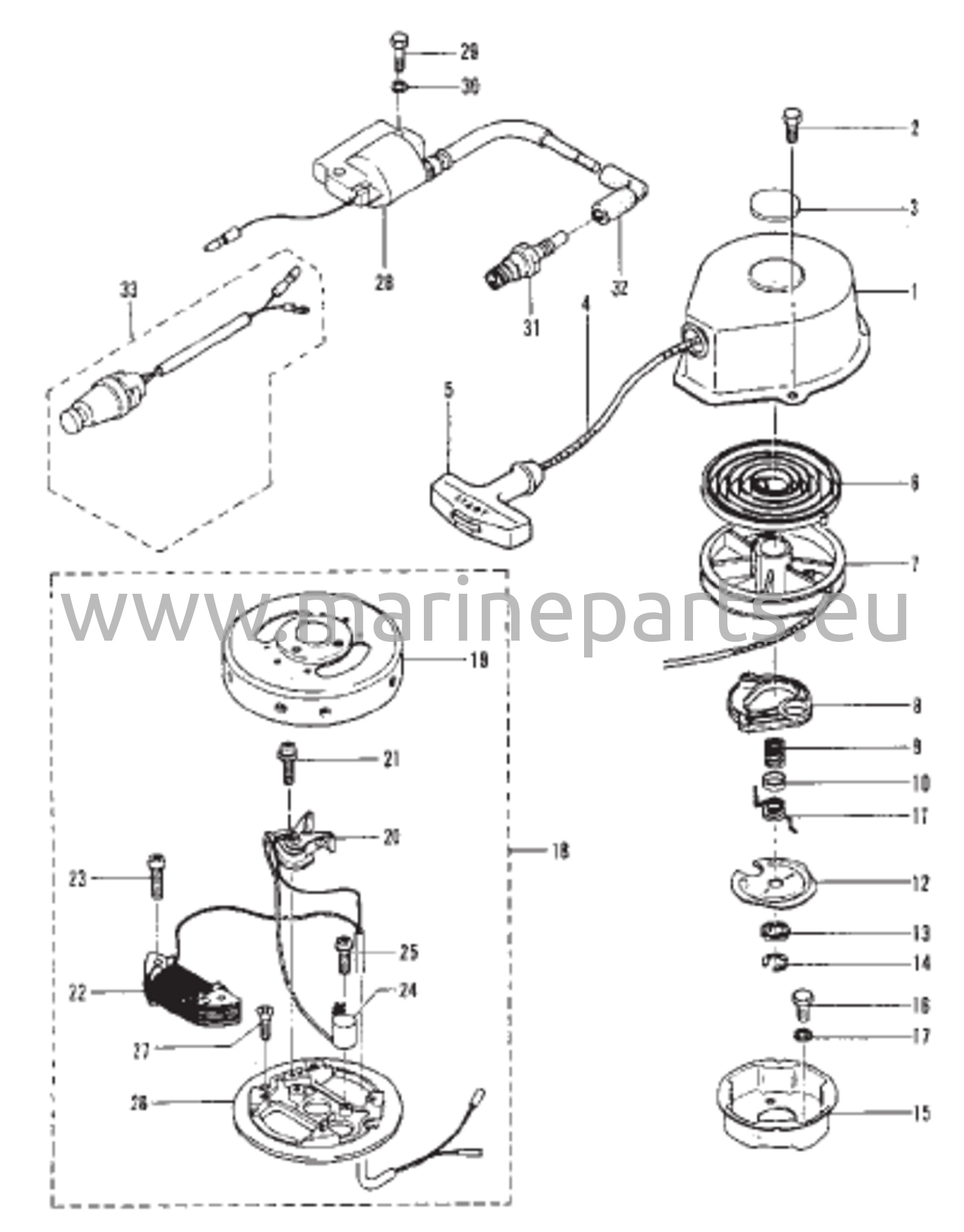 Käynnistimen palautusjousi- ja sytytyskomponentit