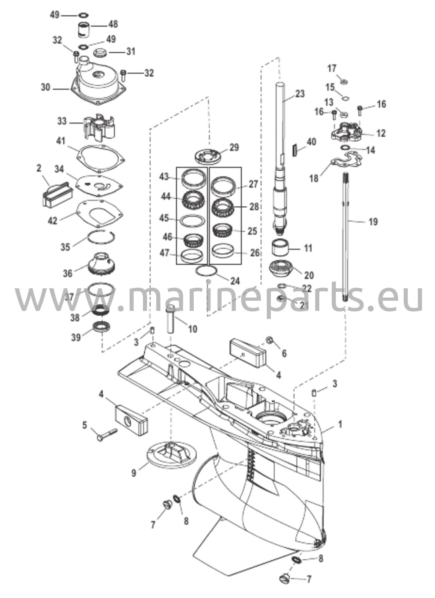 Vaihteiston kotelo, vetoakseli, vastakappale SEAPRO 3B111735 ja uudemmat