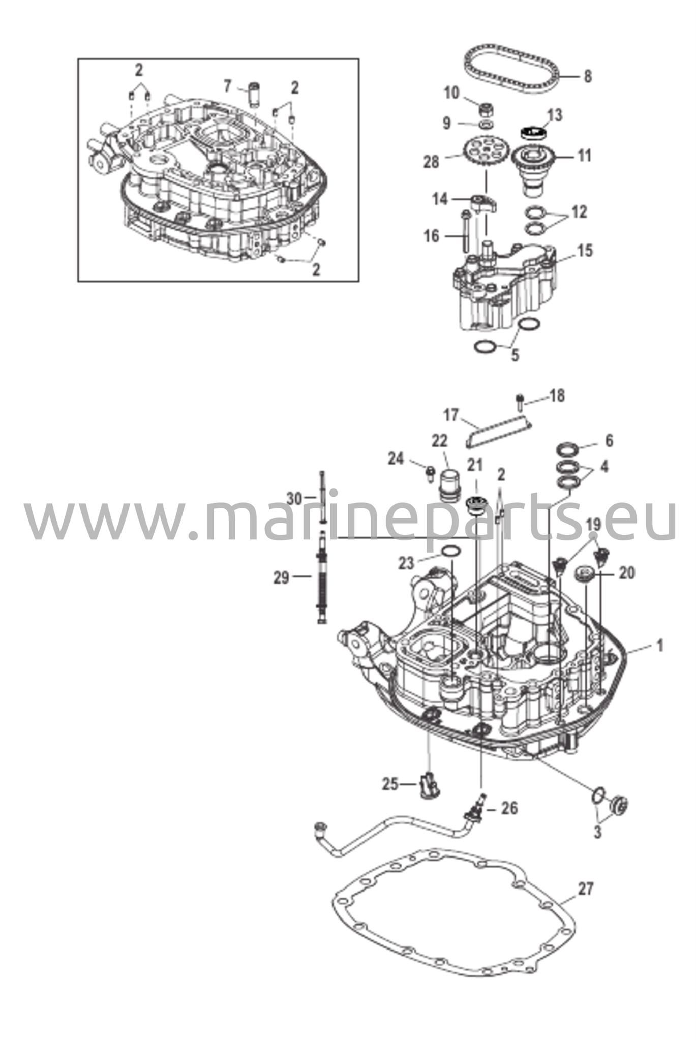 Öljypumppu/sovitinlevy - Yläosa