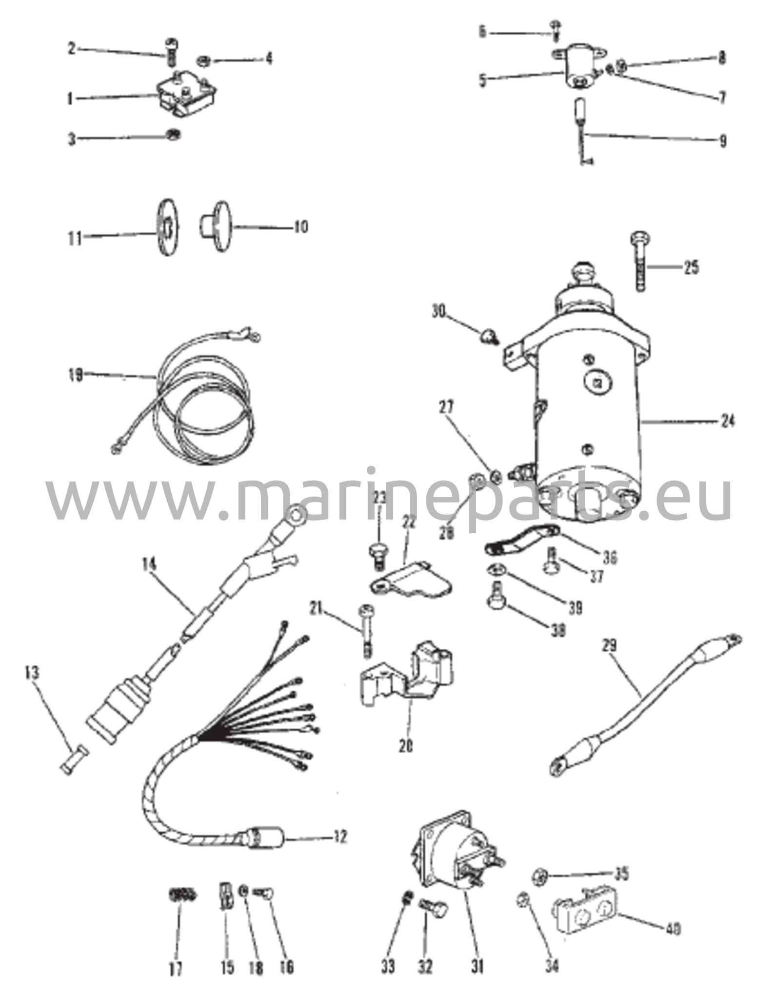 Voimamootori, tasasuuntaajan ja johtosarjan räjäytyskuva (vain sähköinen)