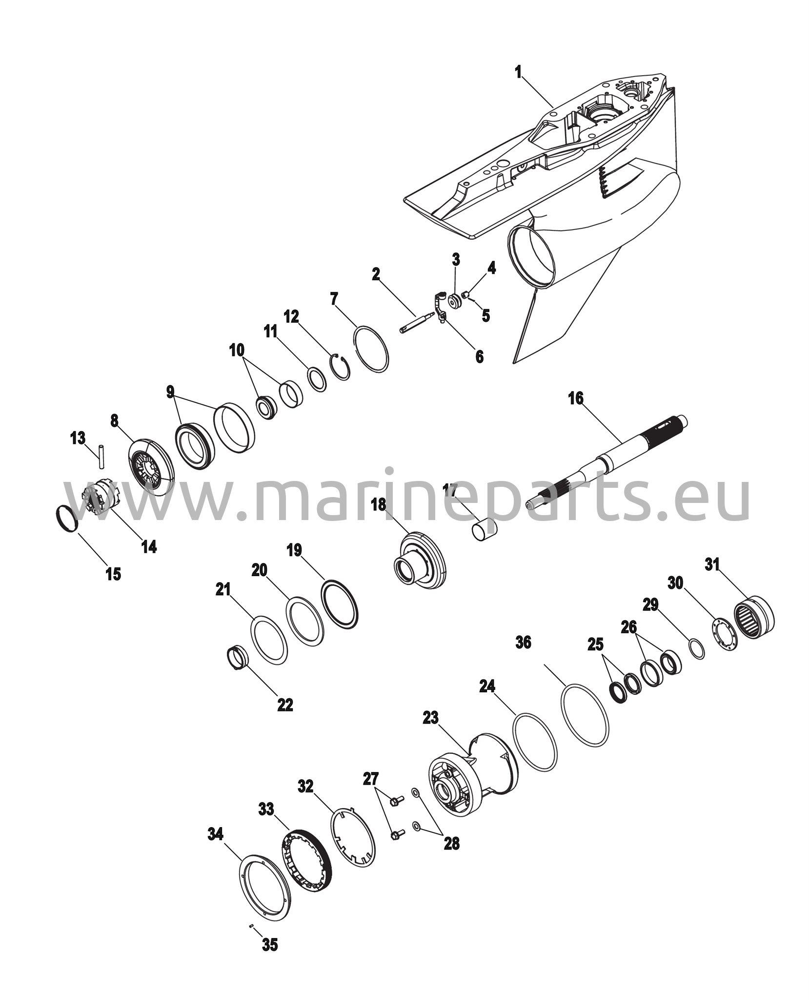 Vaihteiston kotelo, potkuriakseli – vakiorotaatio, 5,44 Torpedo
