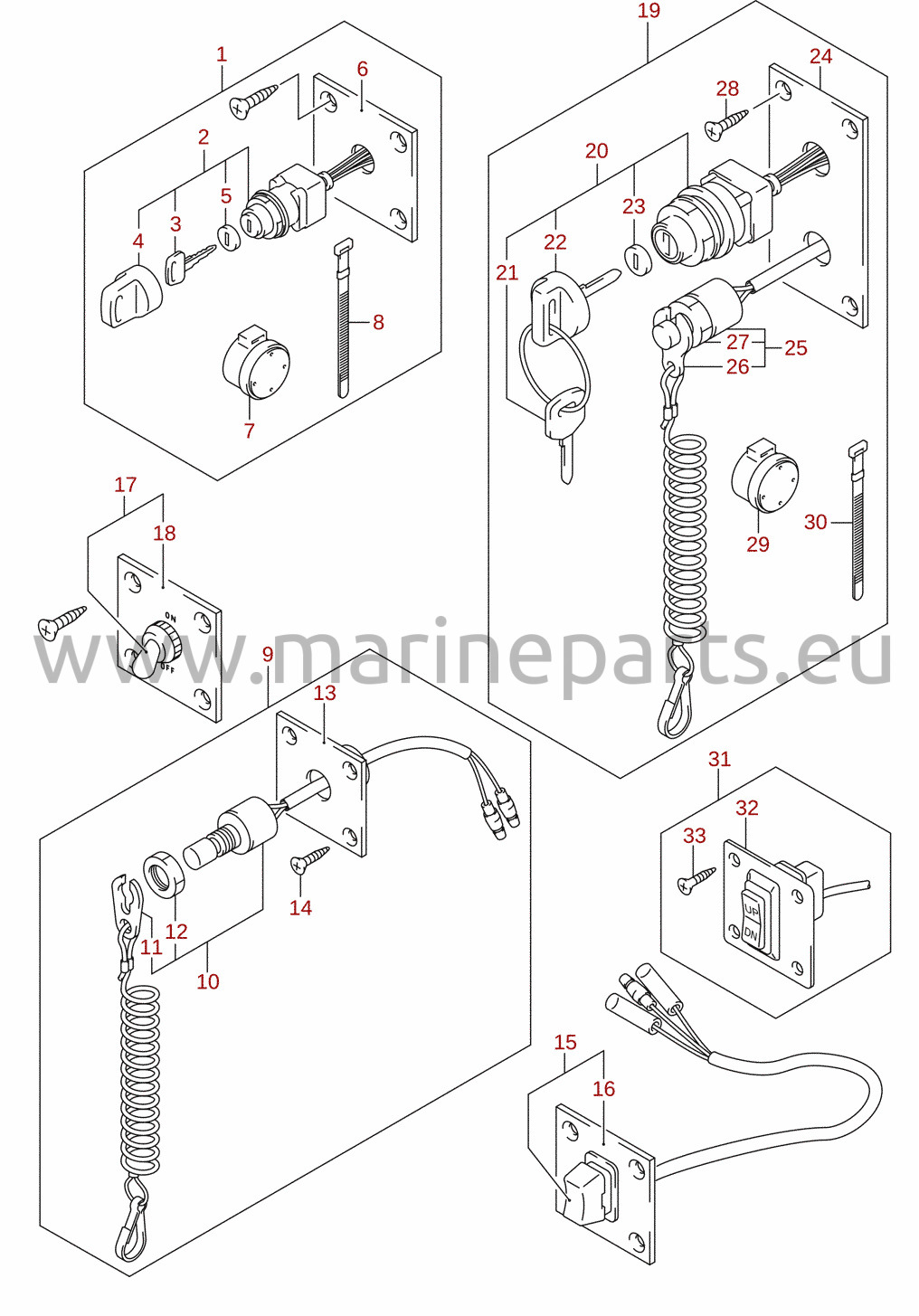 Brytare (DF40A, DF40AST, DF50A, DF50AVT, DF60A, DF60AVT) (tillval)