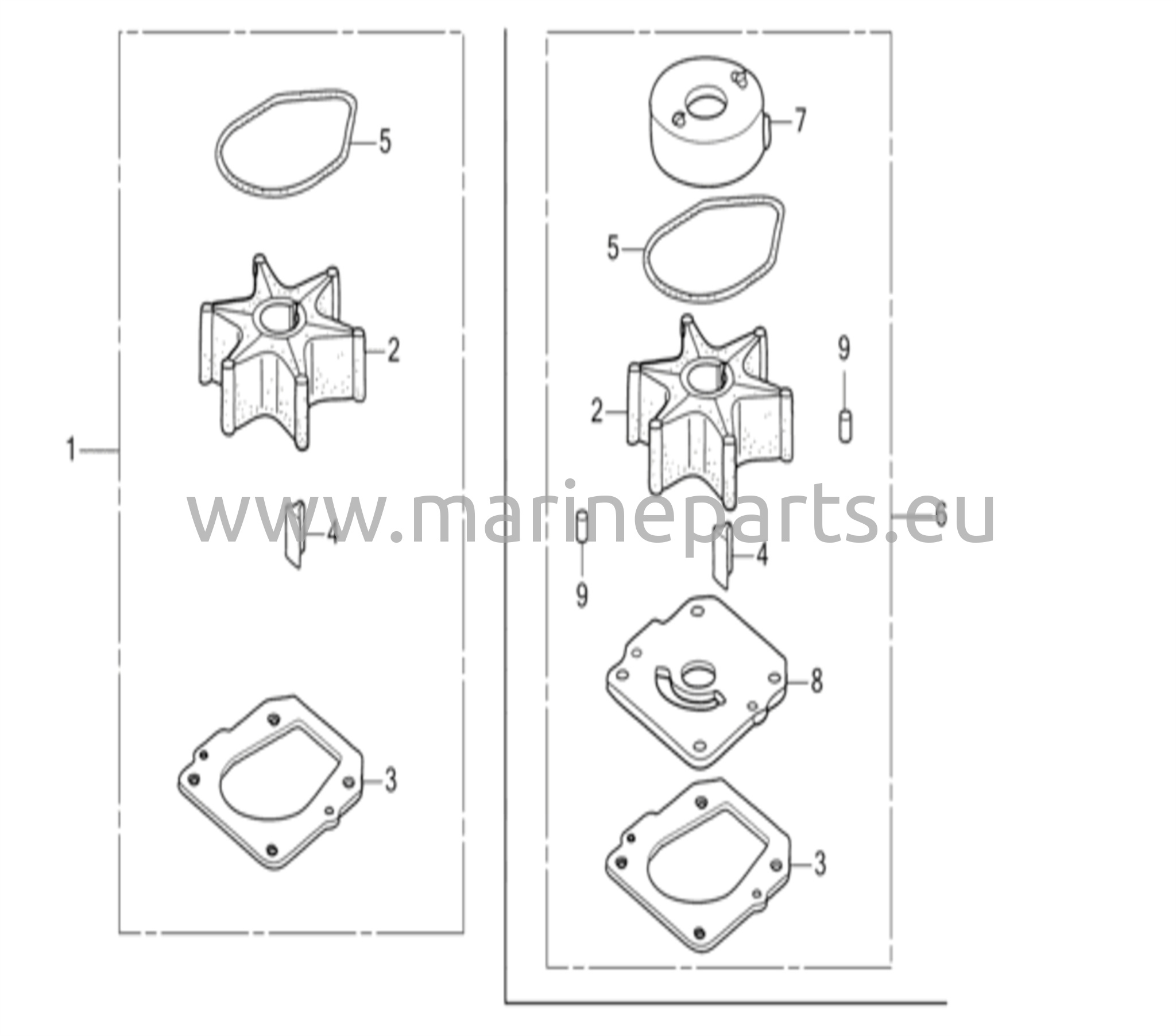 Vesipumpun impellerisarja (1)