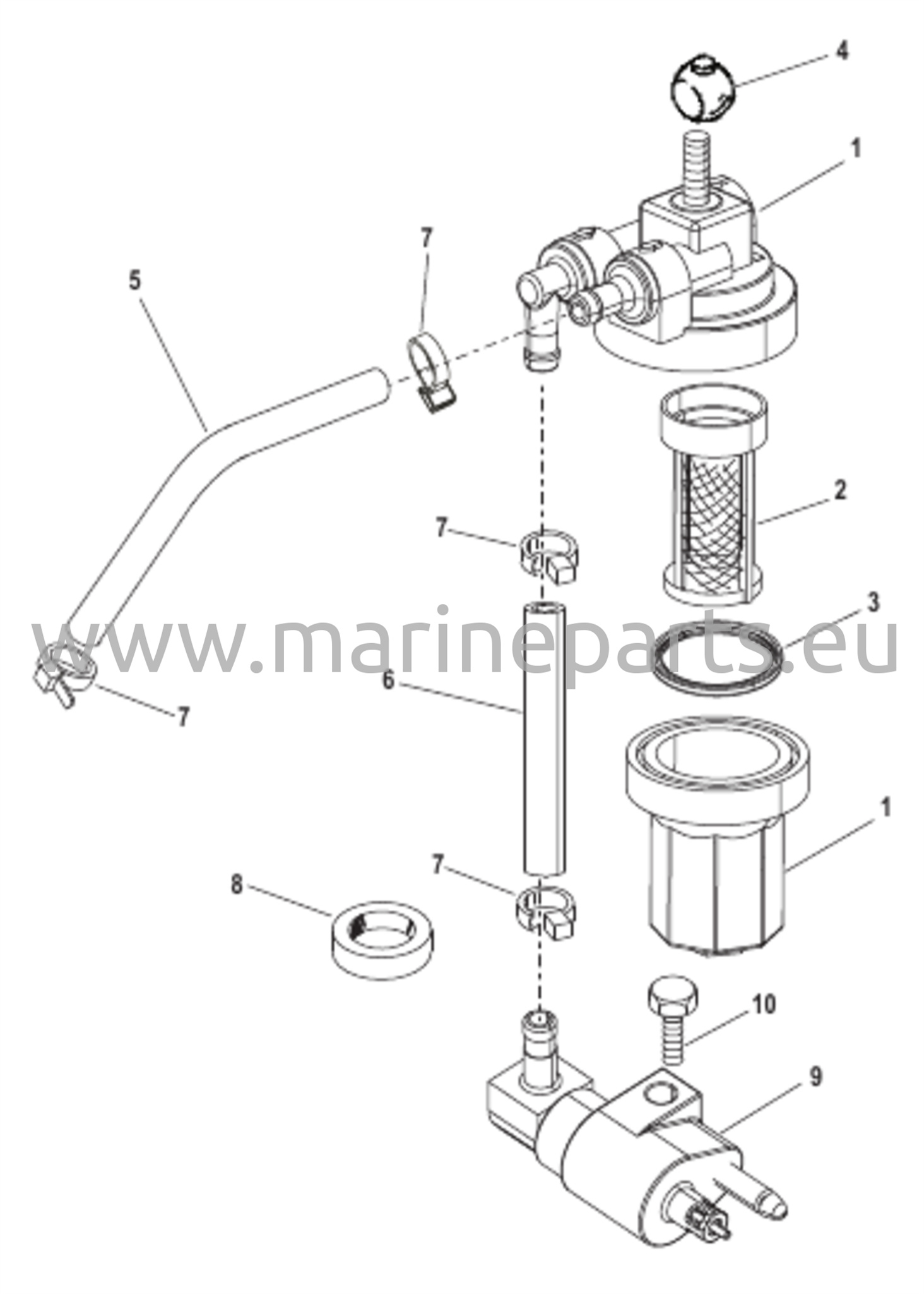 Polttoainesuodattimen kokoonpano (USA-1B153168/BEL-0P360021 ja uudemmat)