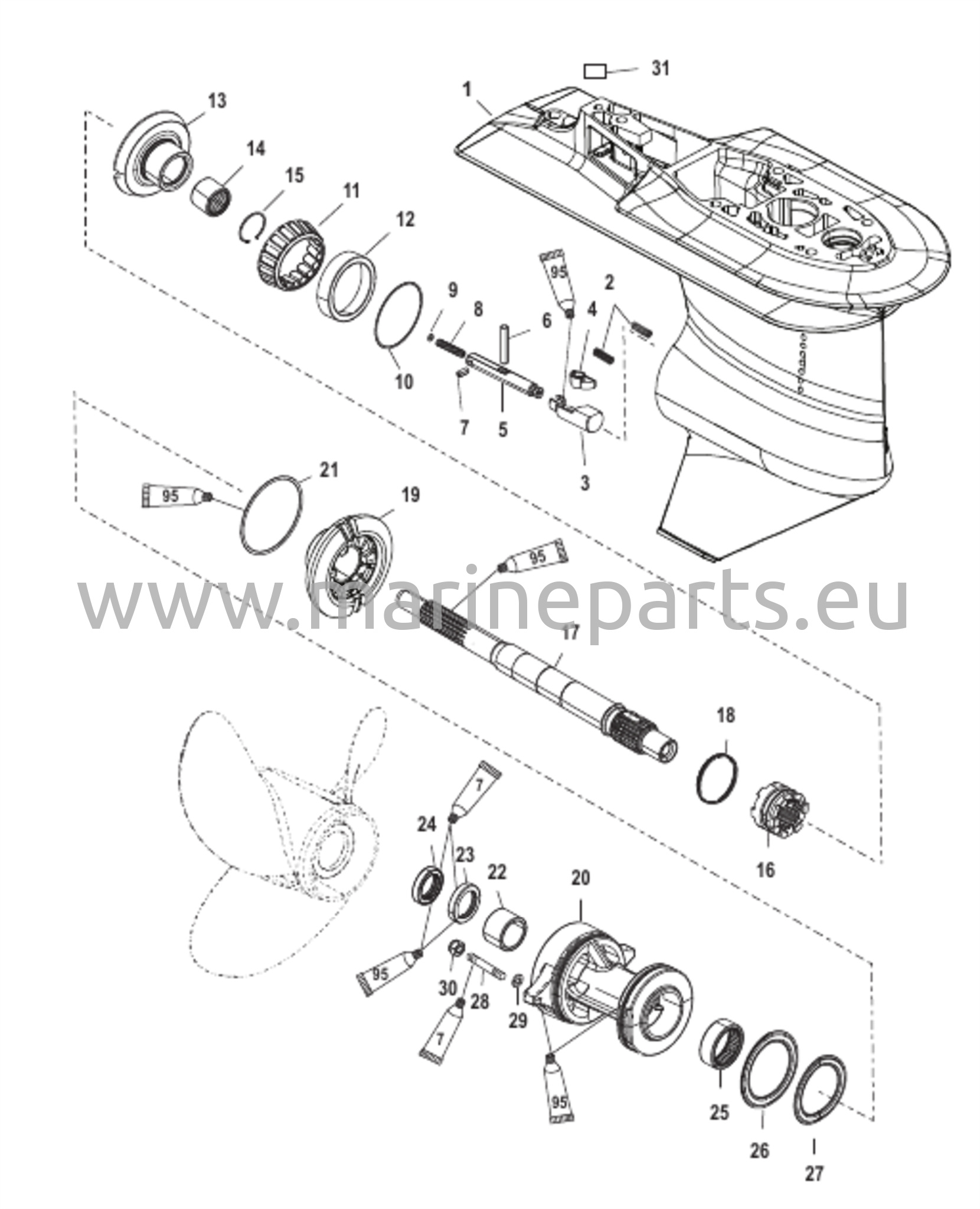 Vaihteiston kotelo potkurin akselille - 2,33:1 vaihdekerroin