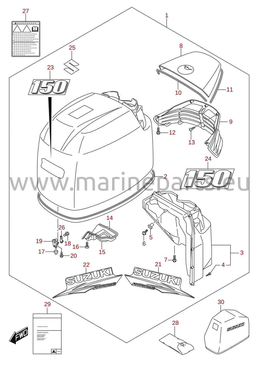 Capot moteur (DF150) 1/4