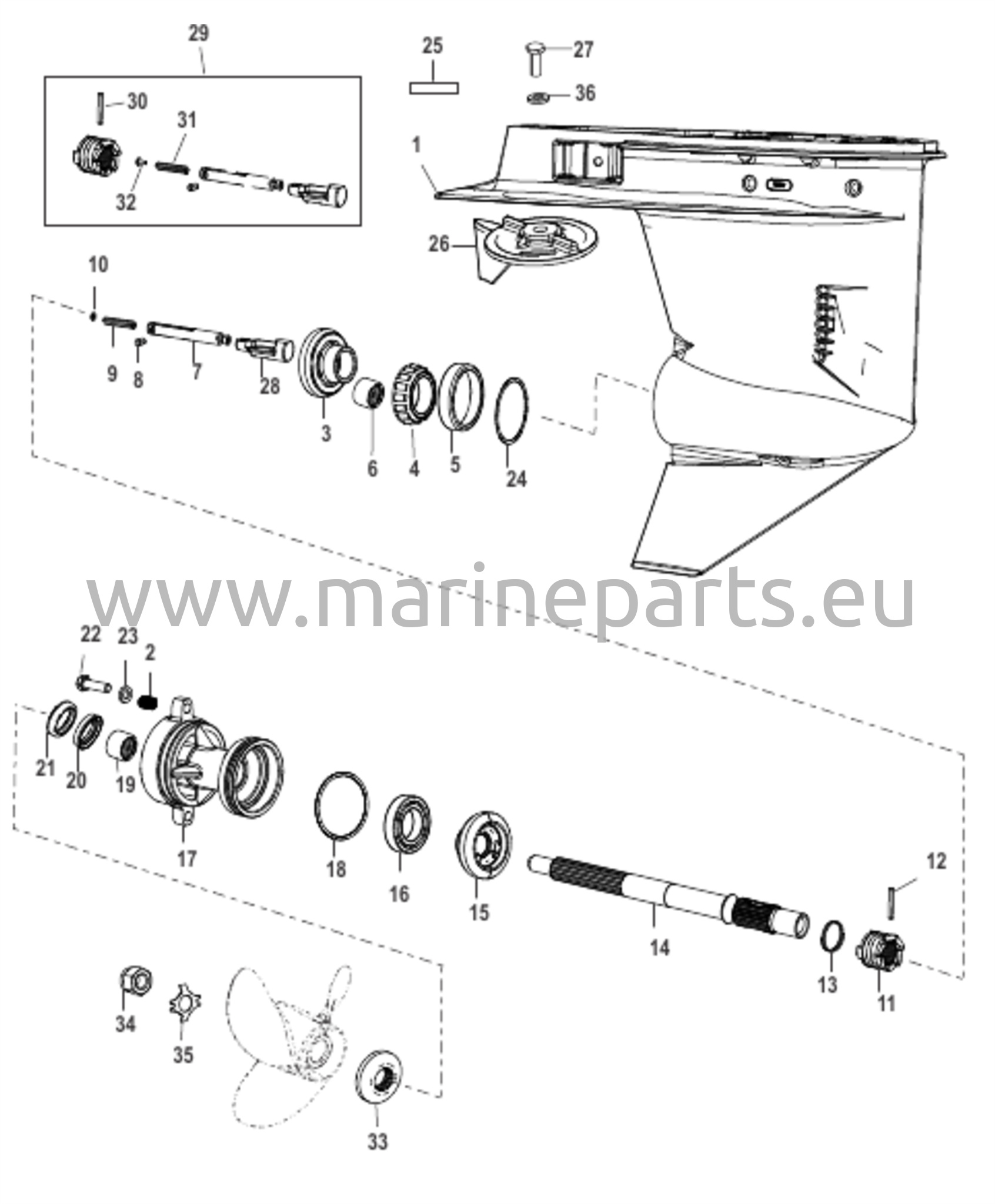 Vaihteiston kotelo potkurin akselille - 2:1-vaihdekerroin