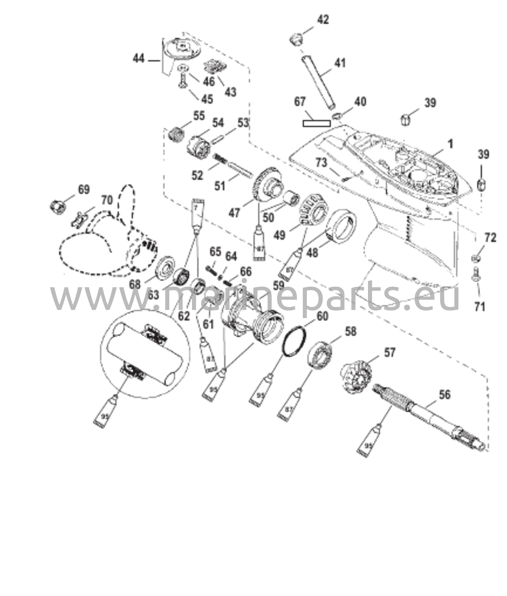 Vaihteiston kotelo potkurin akselille - 2:1 vaihde-suhde