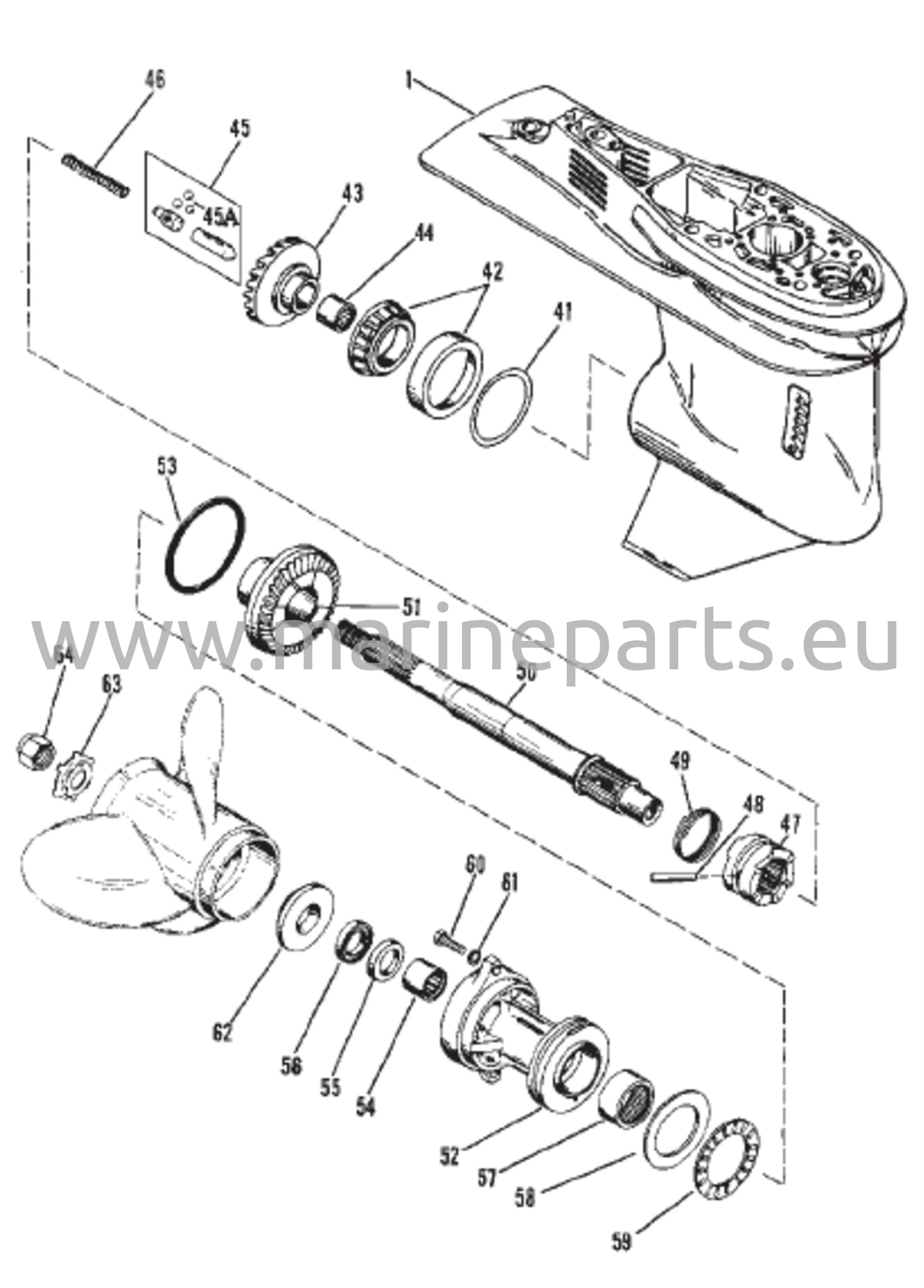 Vaihteiston kotelo potkurin akseli