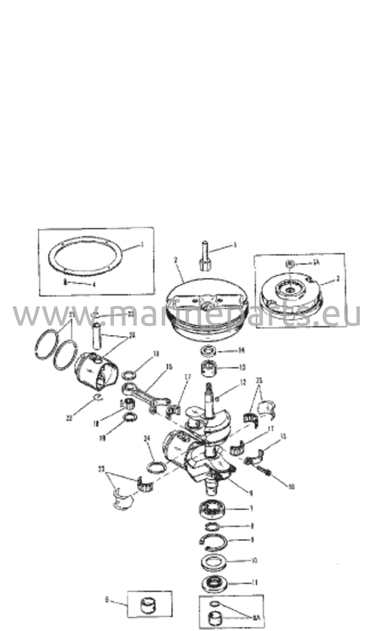 Crankshaft, Pistons and Flywheel (6 / 8 / 9.9) 